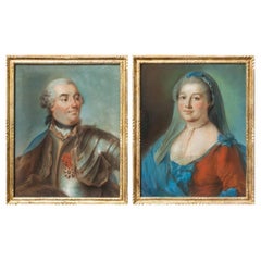18th Century Portrait of Louis XV of France and Queen Consort Pastel on Paper