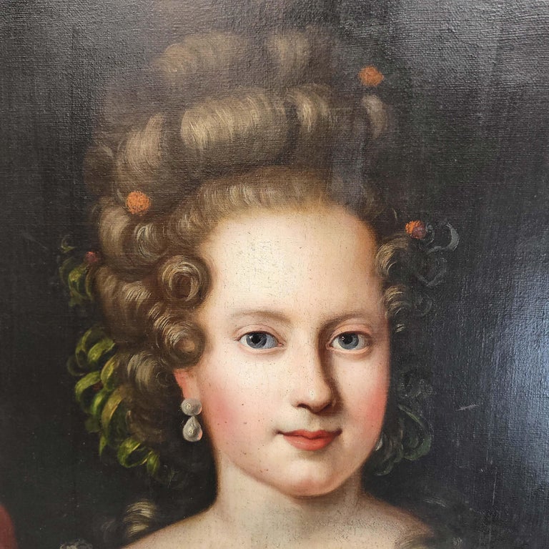 Rococo 18th Century Portrait Painting of a Young Girl For Sale
