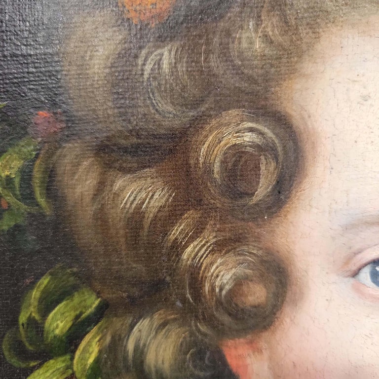 Hand-Painted 18th Century Portrait Painting of a Young Girl For Sale