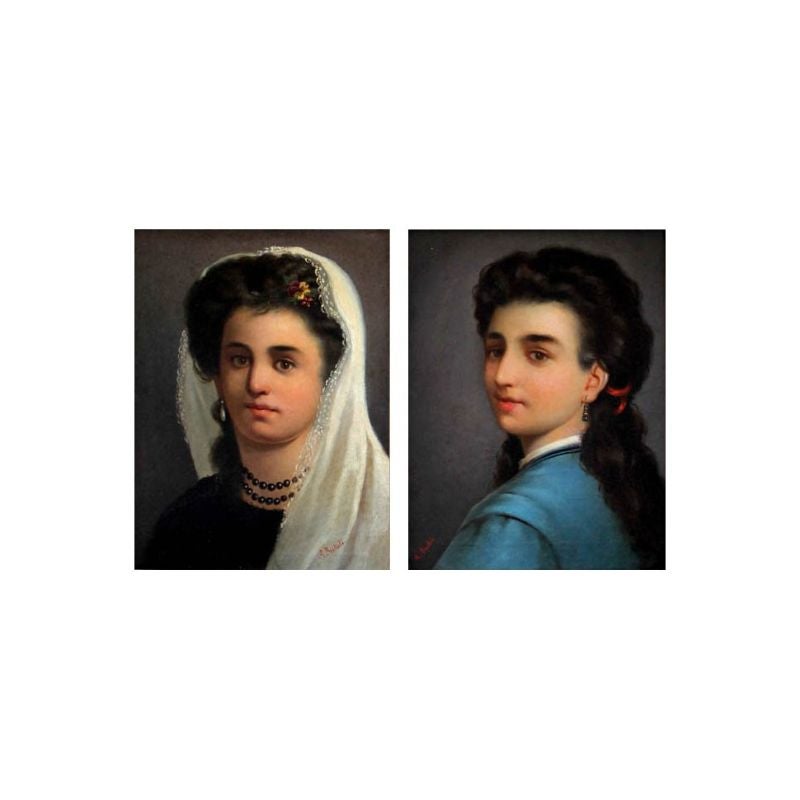 Antonio Bertoli (actif entre 1829 et 1842) Portraits de femmes

(2) Huile sur toile, 41,5 x 31 cm

Avec cadre 52 x 42,5 cm

Signé en bas A. Bertoli

Les deux portraits examinés ici sont de la main de l'artiste Antonio Bertoli, un peintre