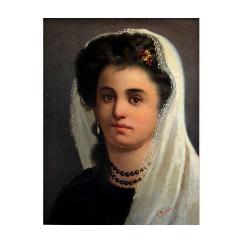 italien Portraits de femmes du XVIIIe siècle - Deux tableaux à l'huile sur toile de Bertoli en vente