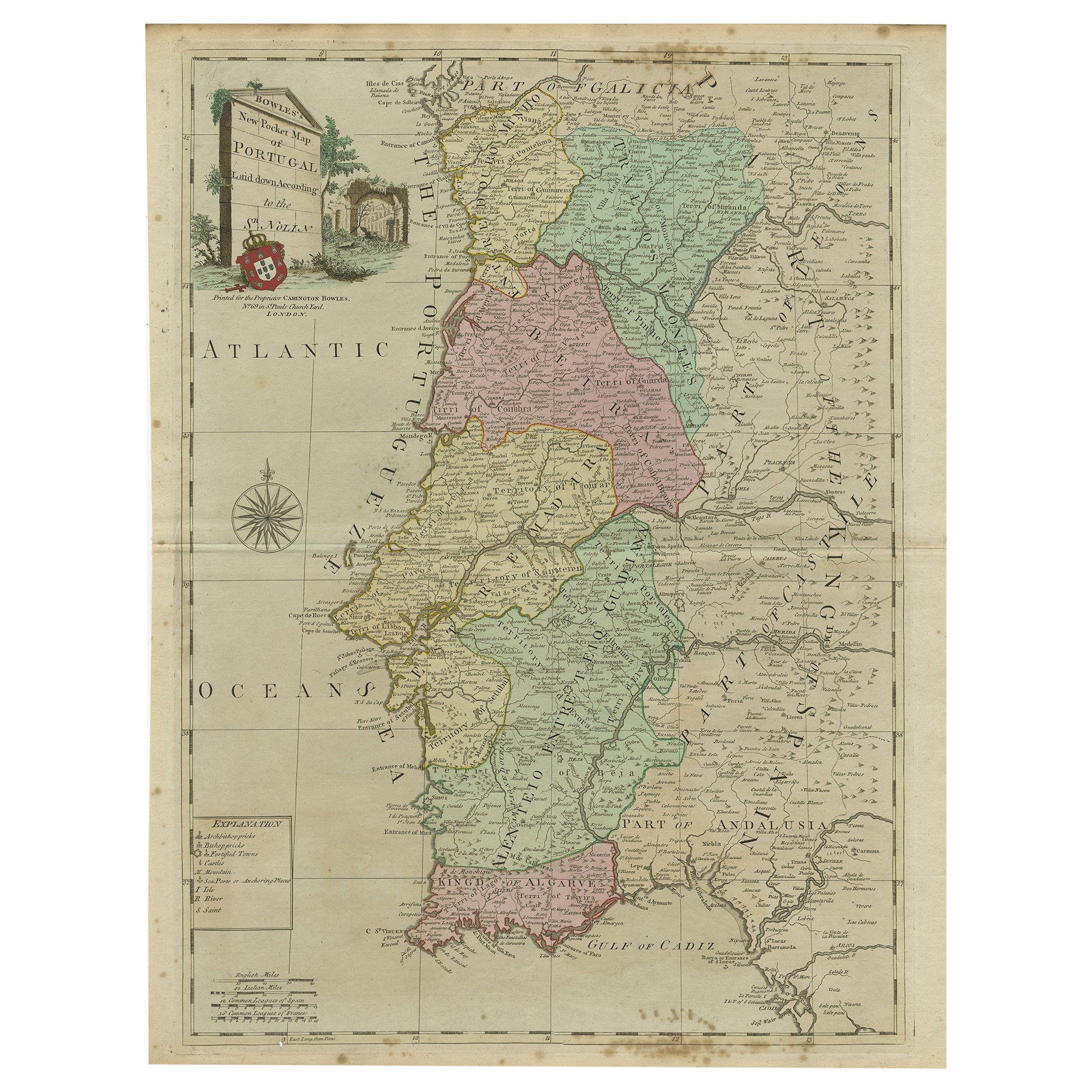 18th Century Portugal Original Antique Engraving by Bowles