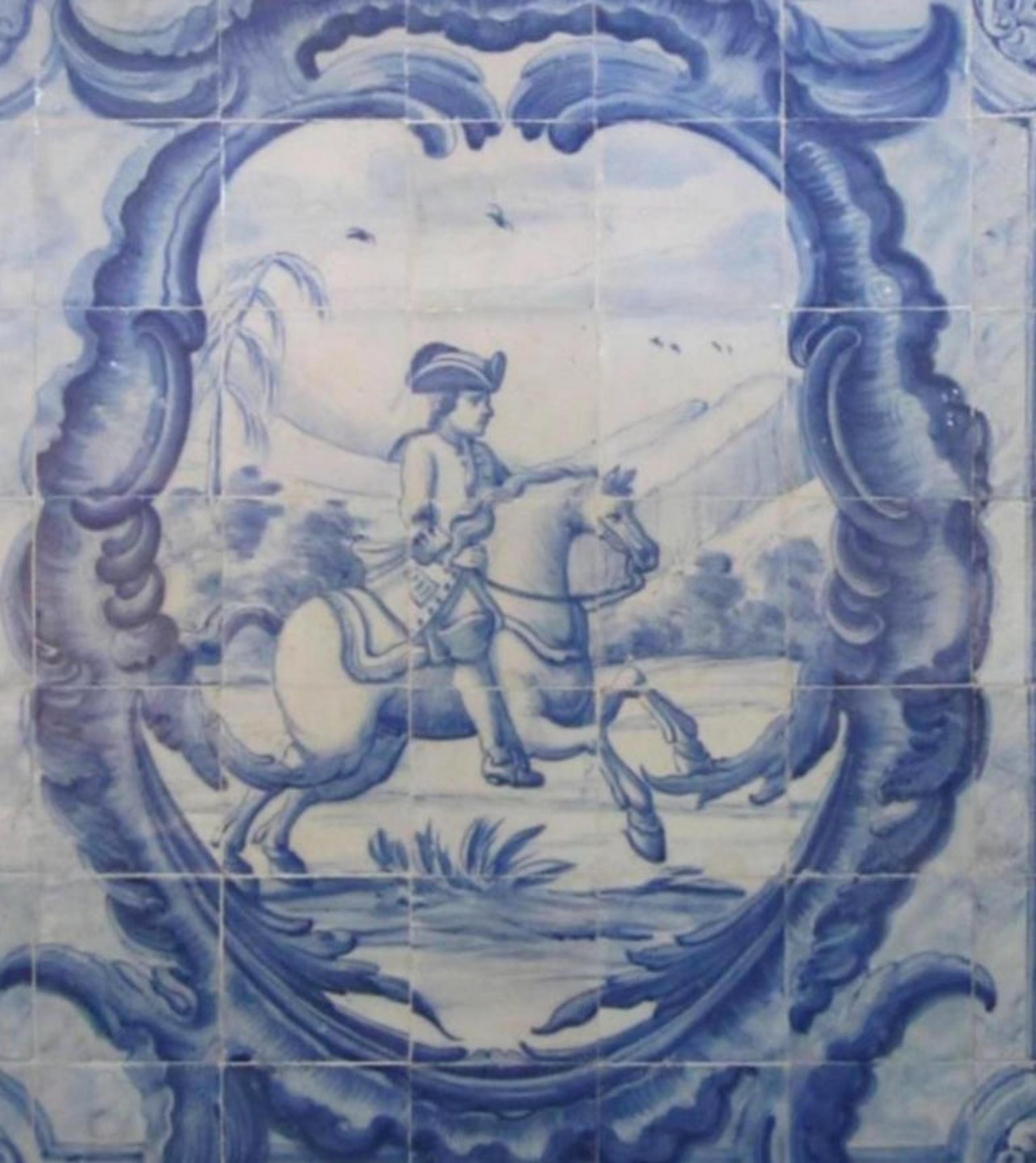 Baroque Panneau portugais du 18ème siècle Azulejo « Scène de chasse » en vente