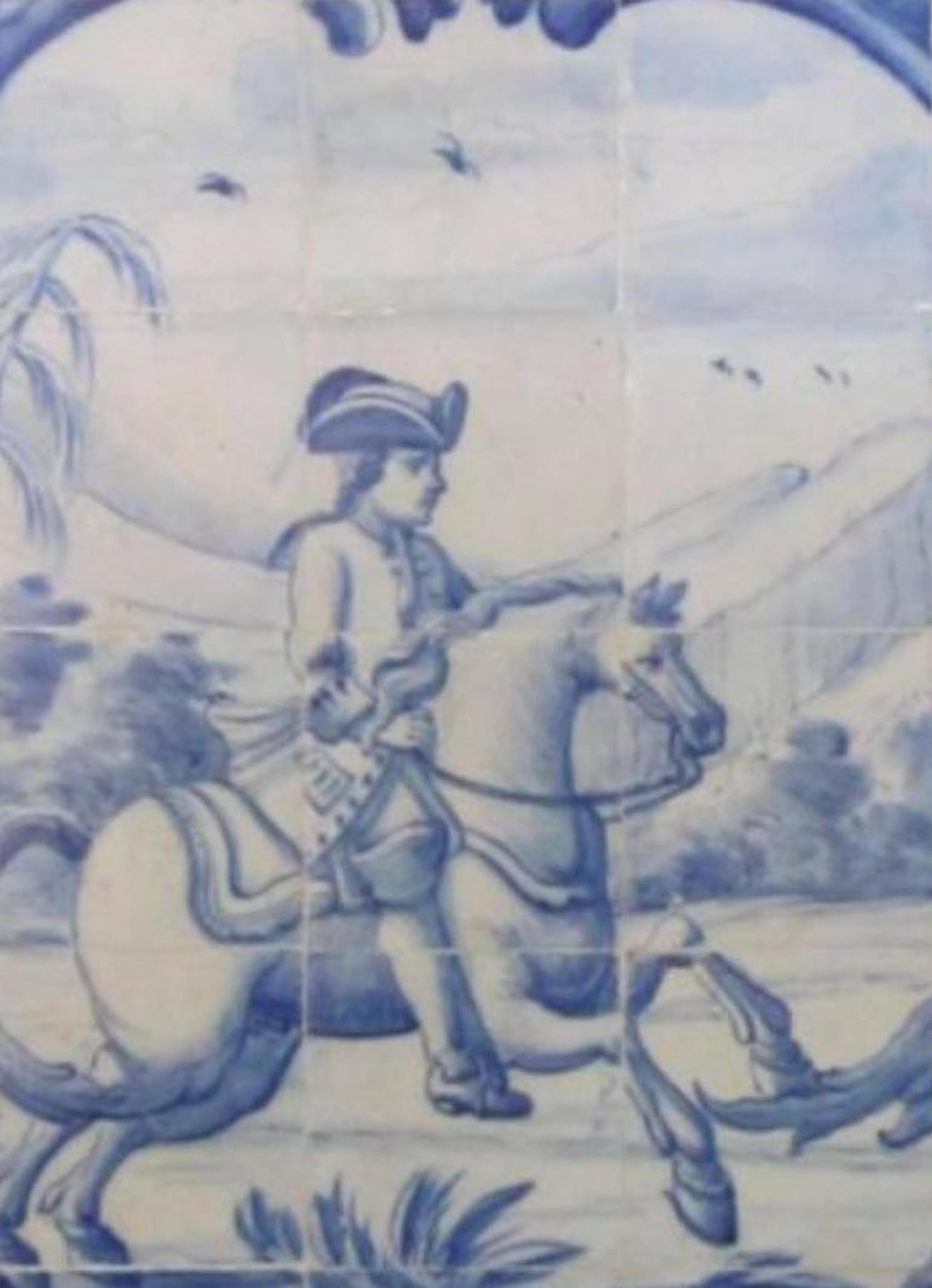 Portugais Panneau portugais du 18ème siècle Azulejo « Scène de chasse » en vente