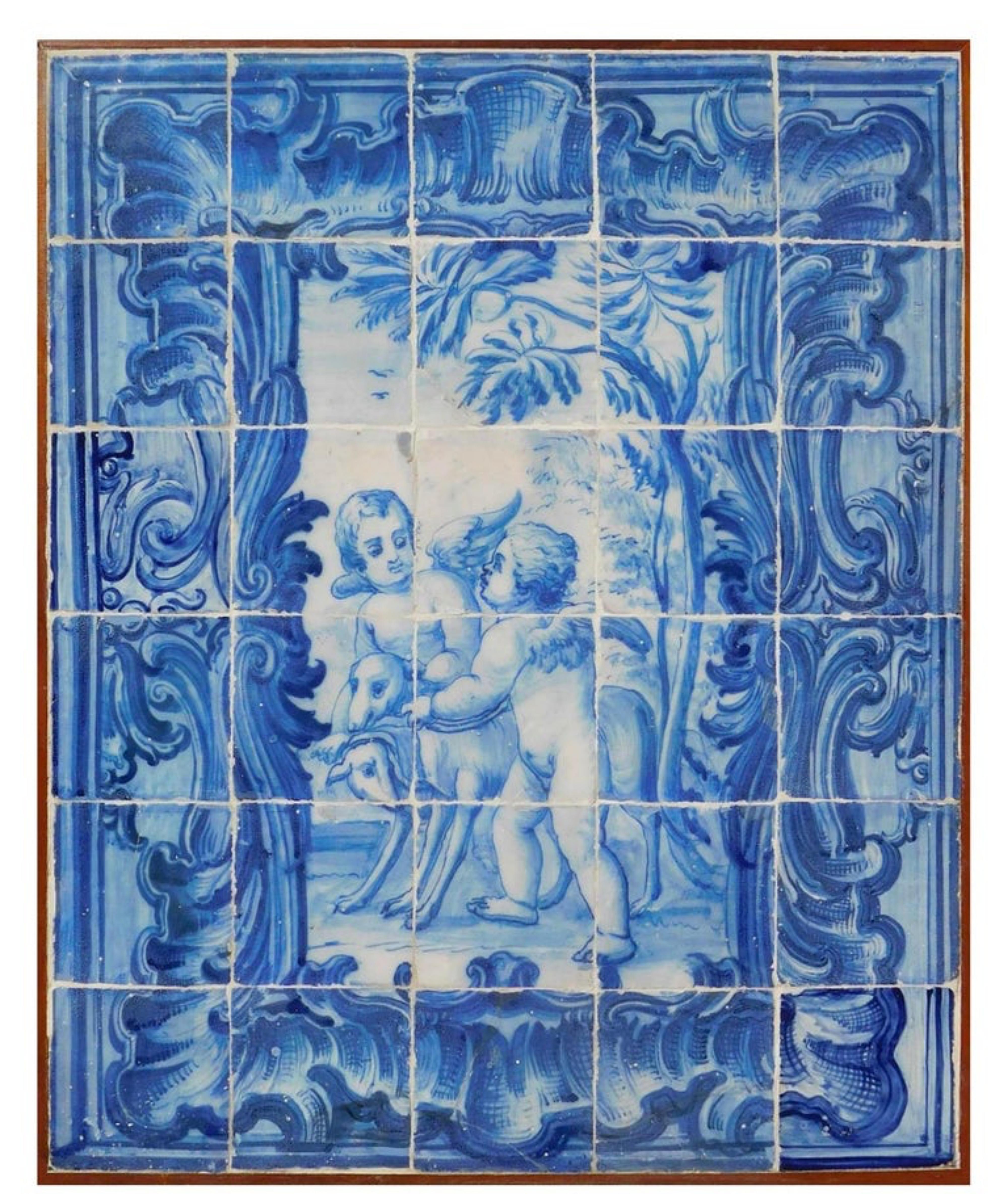 Portugiesische „ Azulejos“-Engel aus dem 18. Jahrhundert (Handgefertigt) im Angebot
