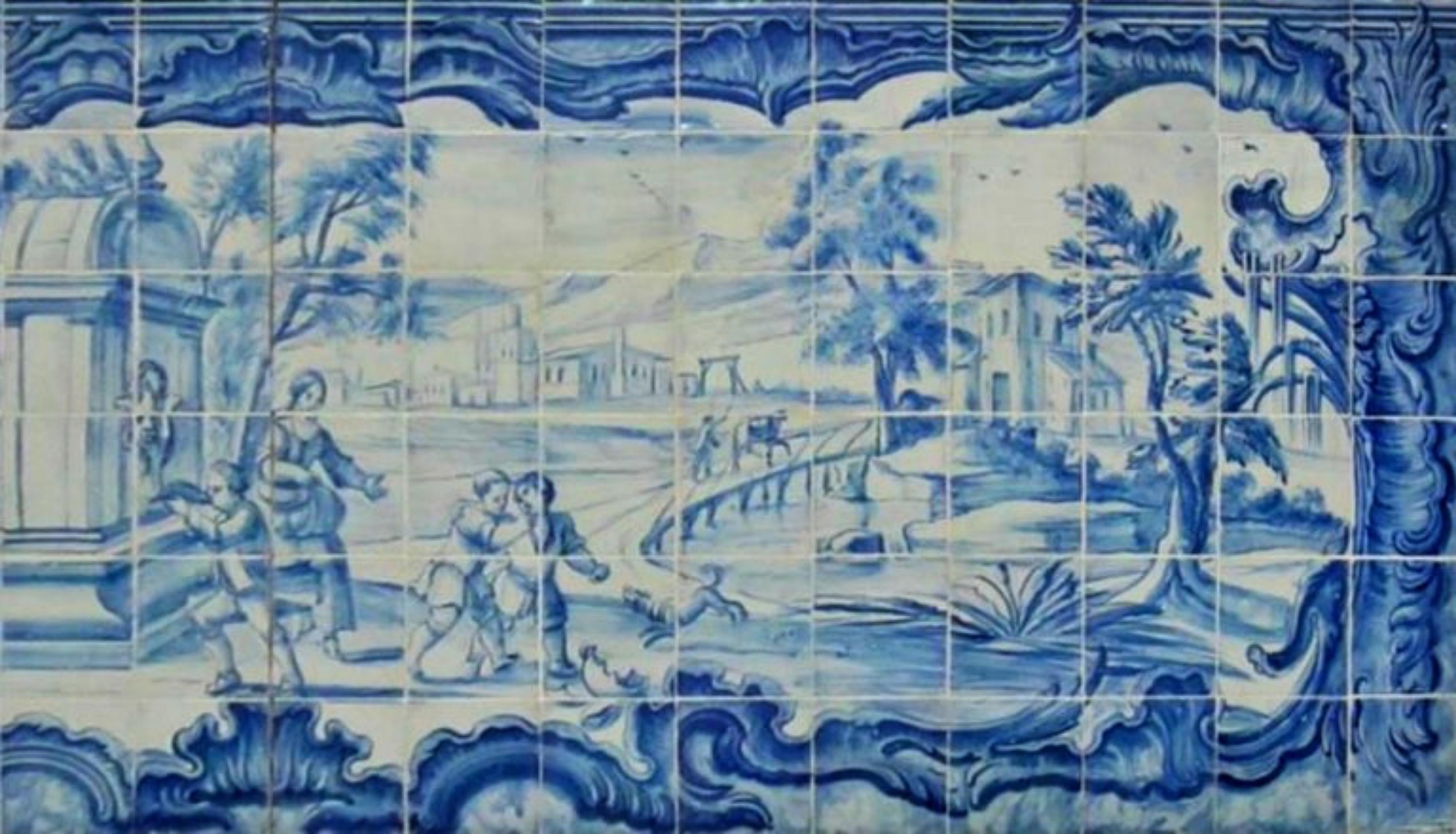 La plus grande collection de carreaux portugais au monde

Troubadour portugais du 18e siècle 
Mesures : 252cm x 86 cm
108 carreaux

Note importante : Ce panneau est avec les tuiles restaurées du 18ème siècle.
Le panneau est livré comme s'il