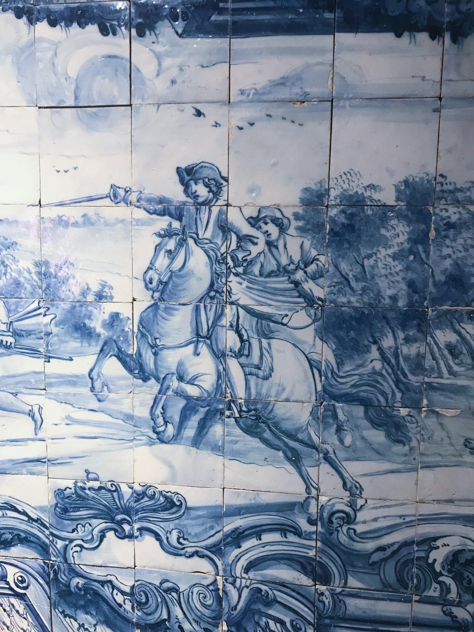 18th Century Portuguese Azulejos Mural, blue on white , with Hunting Scene For Sale 1