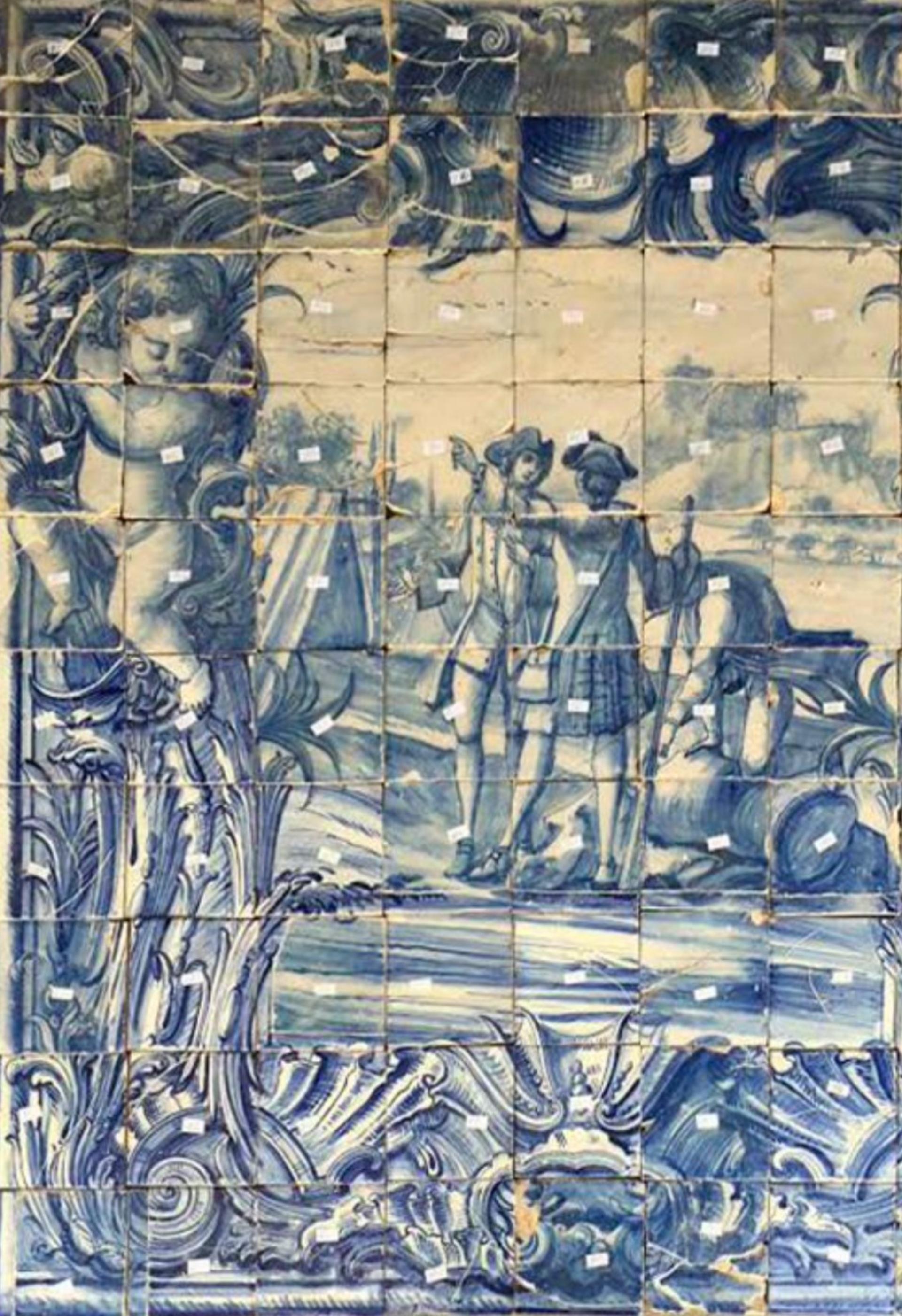 Baroque Panneau portugais du 18ème siècle « Azulejos » « Scène de la bouteille » en vente