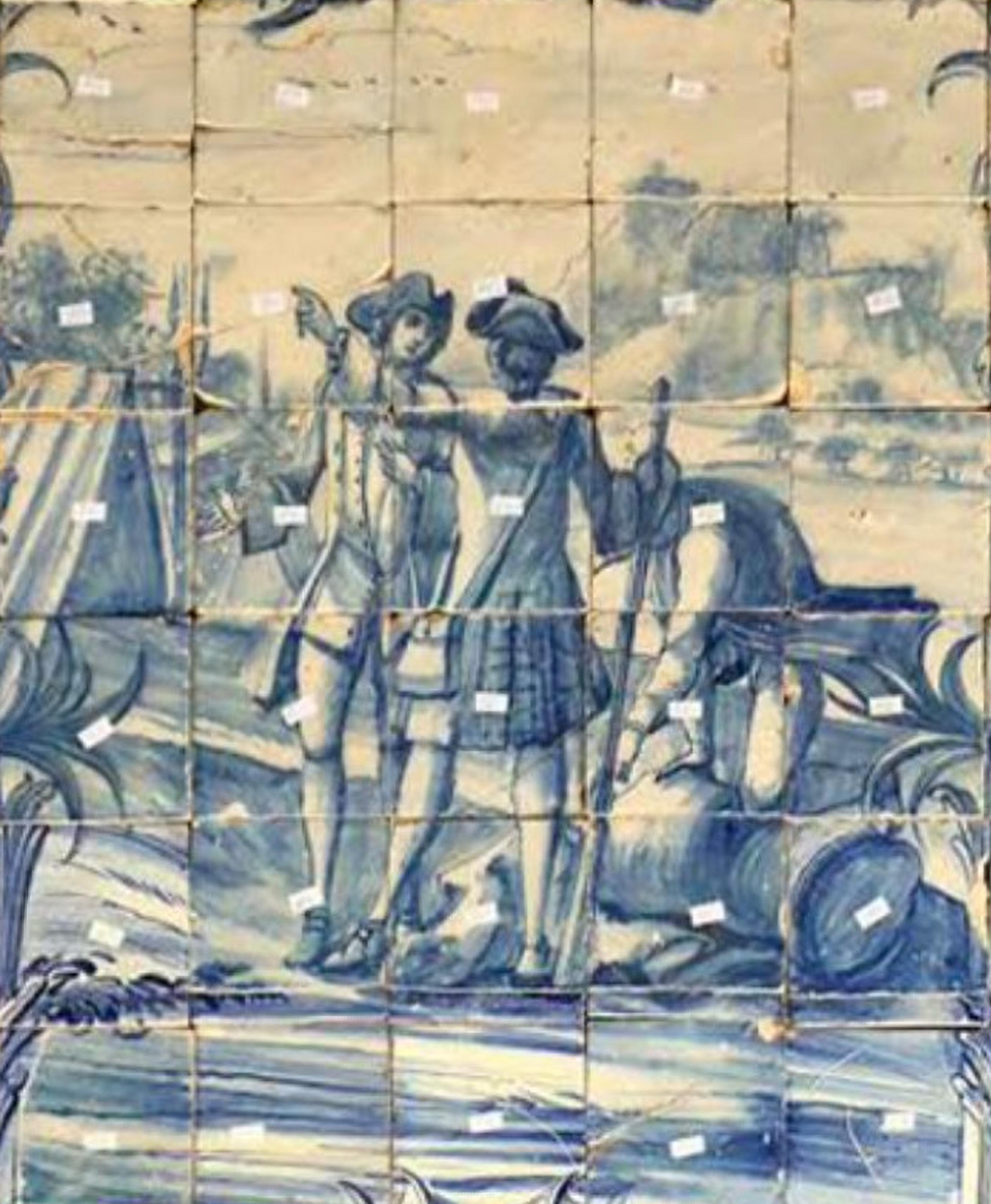 Portugais Panneau portugais du 18ème siècle « Azulejos » « Scène de la bouteille » en vente