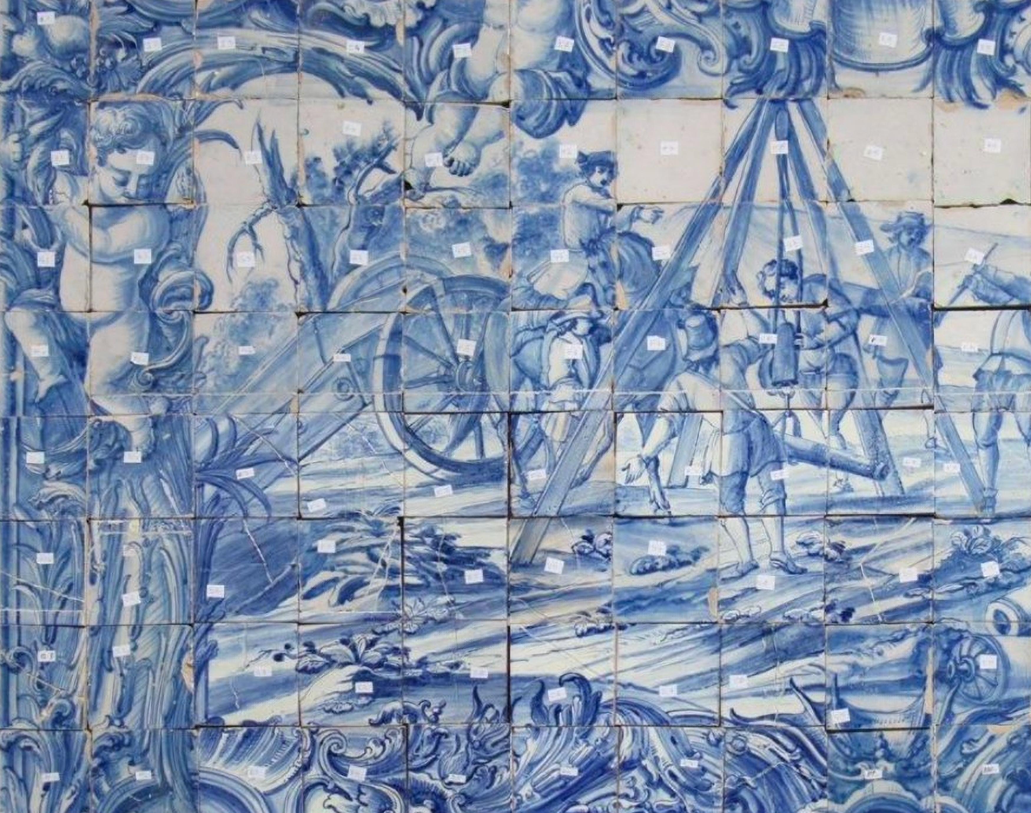 Baroque Panneau portugais du 18ème siècle « Azulejos » « Scène de bouteille » en vente
