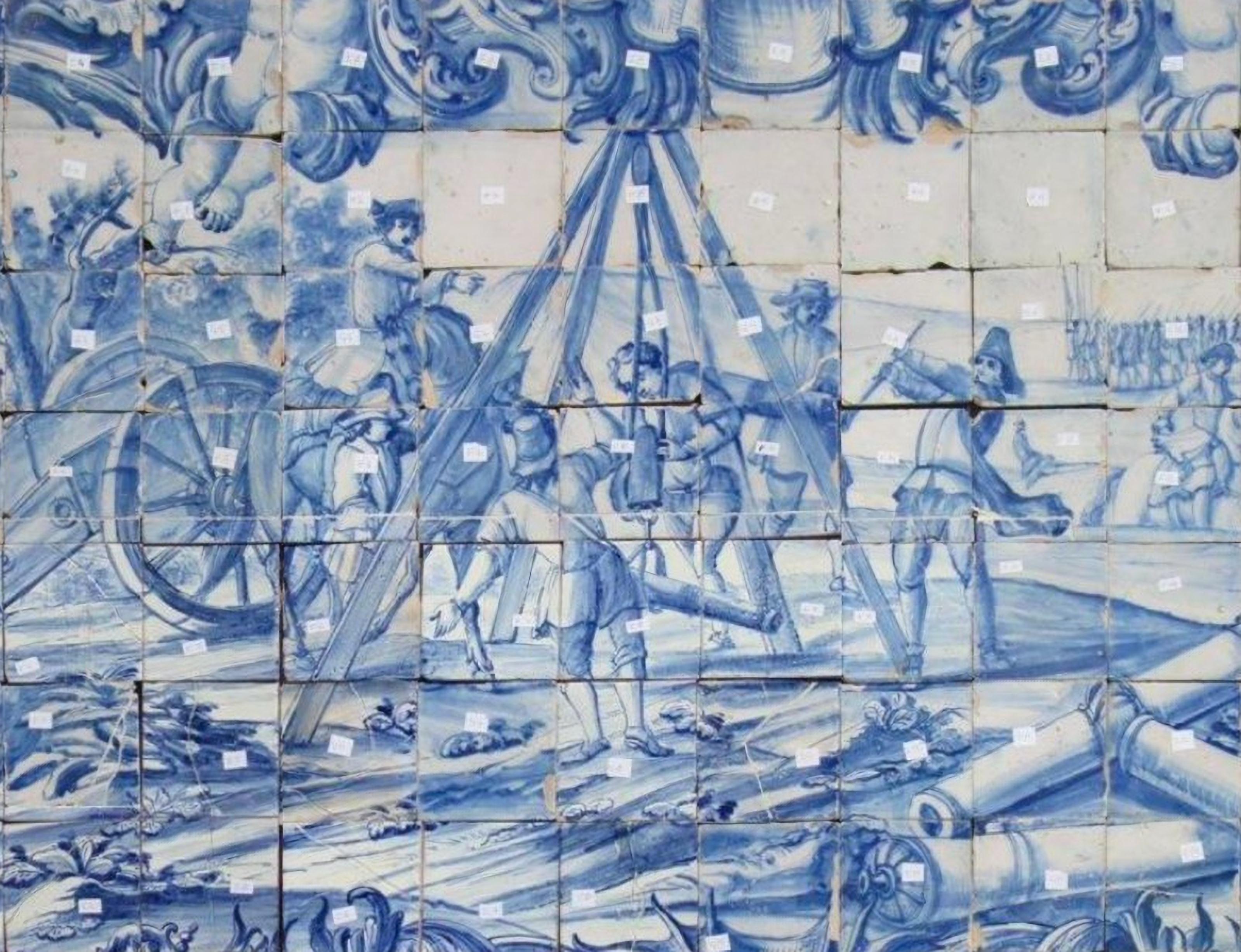 Portugais Panneau portugais du 18ème siècle « Azulejos » « Scène de bouteille » en vente