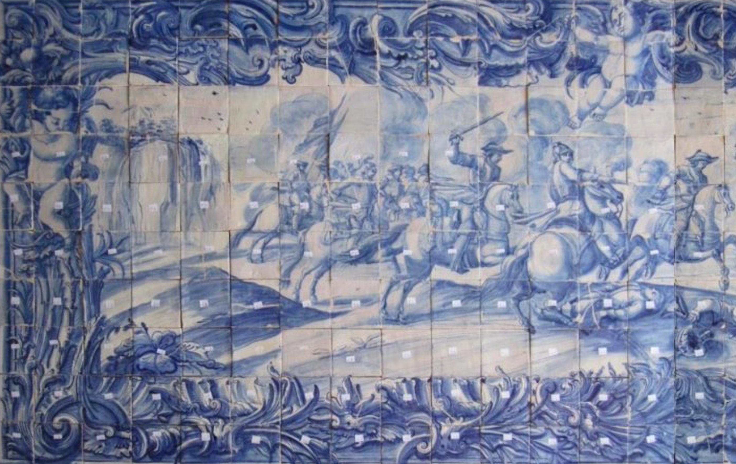 Portugiesische „“Azulejos“-Tafel aus dem 18. Jahrhundert mit „Flaschenszene“ (Handgefertigt) im Angebot