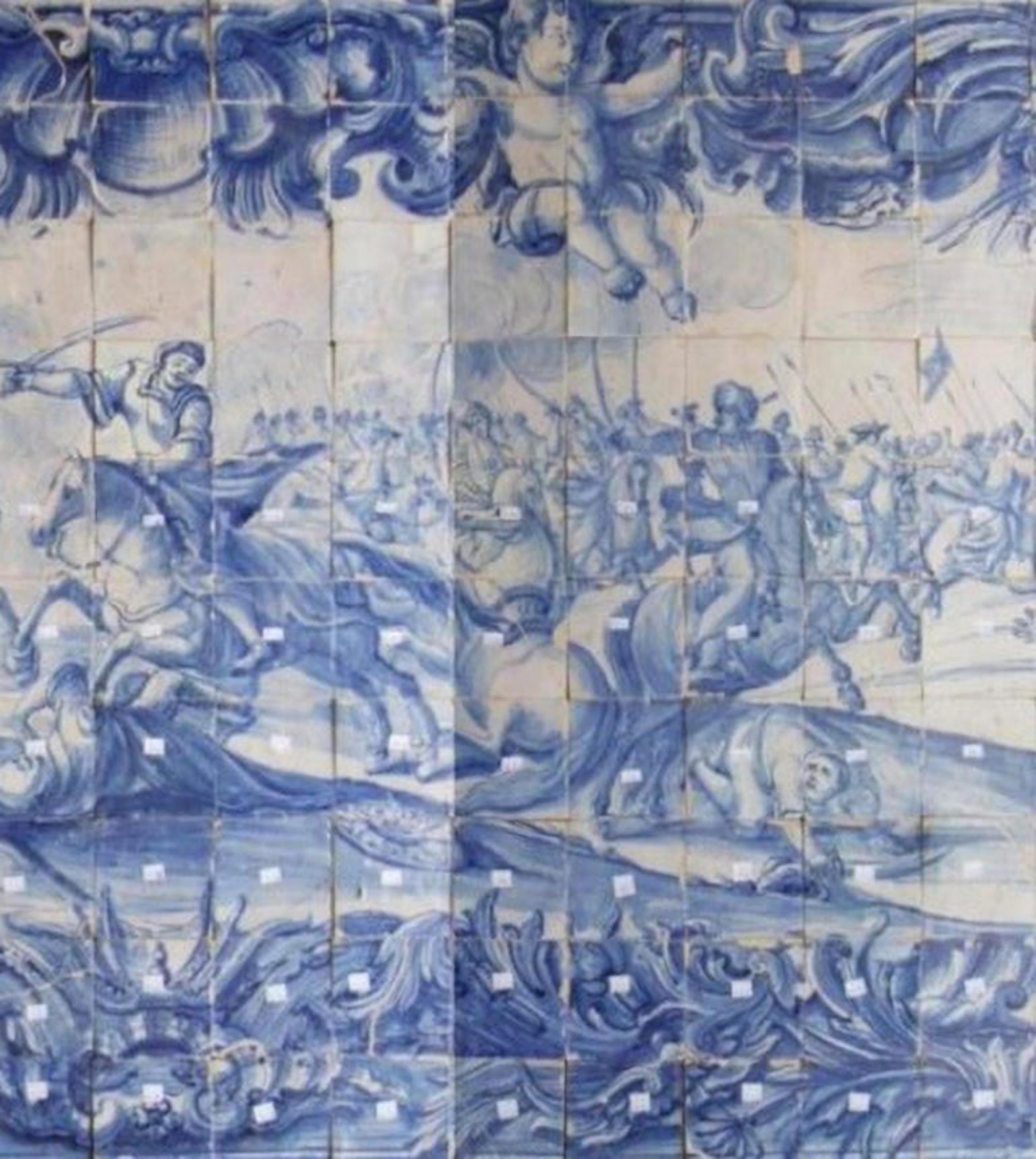Portugiesische „ Azulejos“-Tafel „Battleszene“ aus dem 18. Jahrhundert (Barock) im Angebot