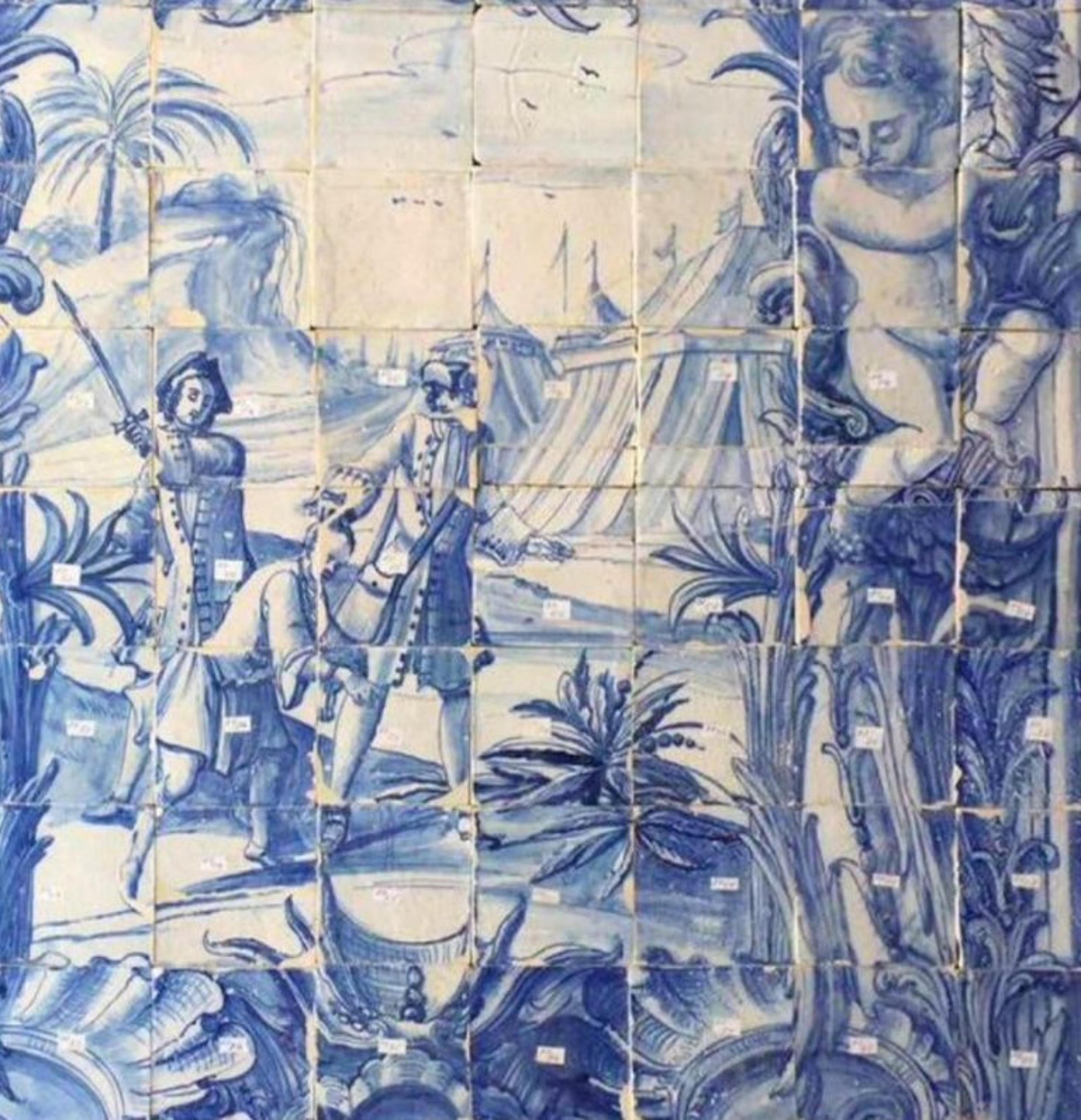 Portugiesische „ Azulejos“-Tafel „Battleszene“ aus dem 18. Jahrhundert (Handgefertigt) im Angebot