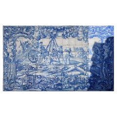Portugiesische „ Azulejos“-Tafel „Battleszene“ aus dem 18. Jahrhundert
