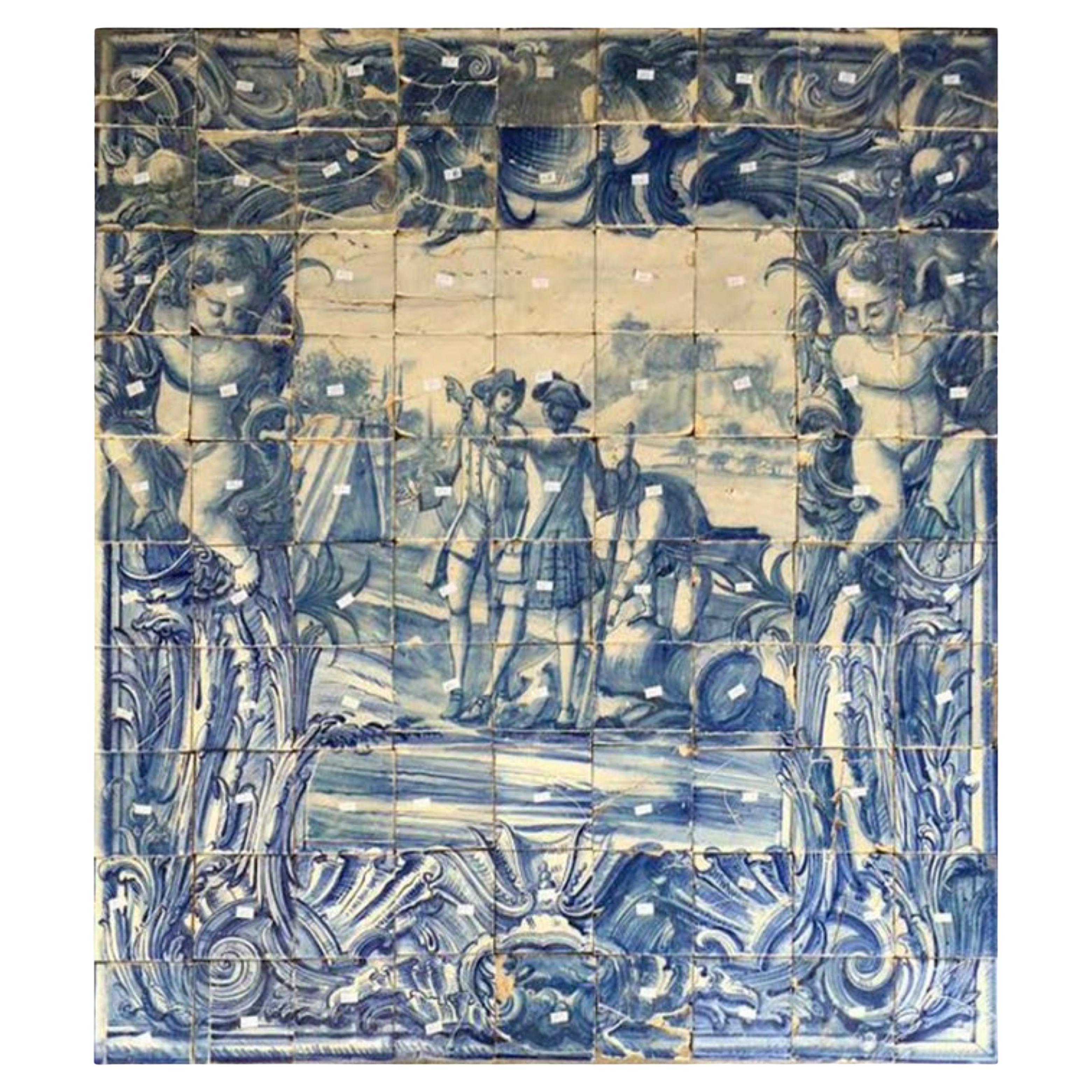 Portugiesische „ Azulejos“-Tafel „Battleszene“ aus dem 18. Jahrhundert
