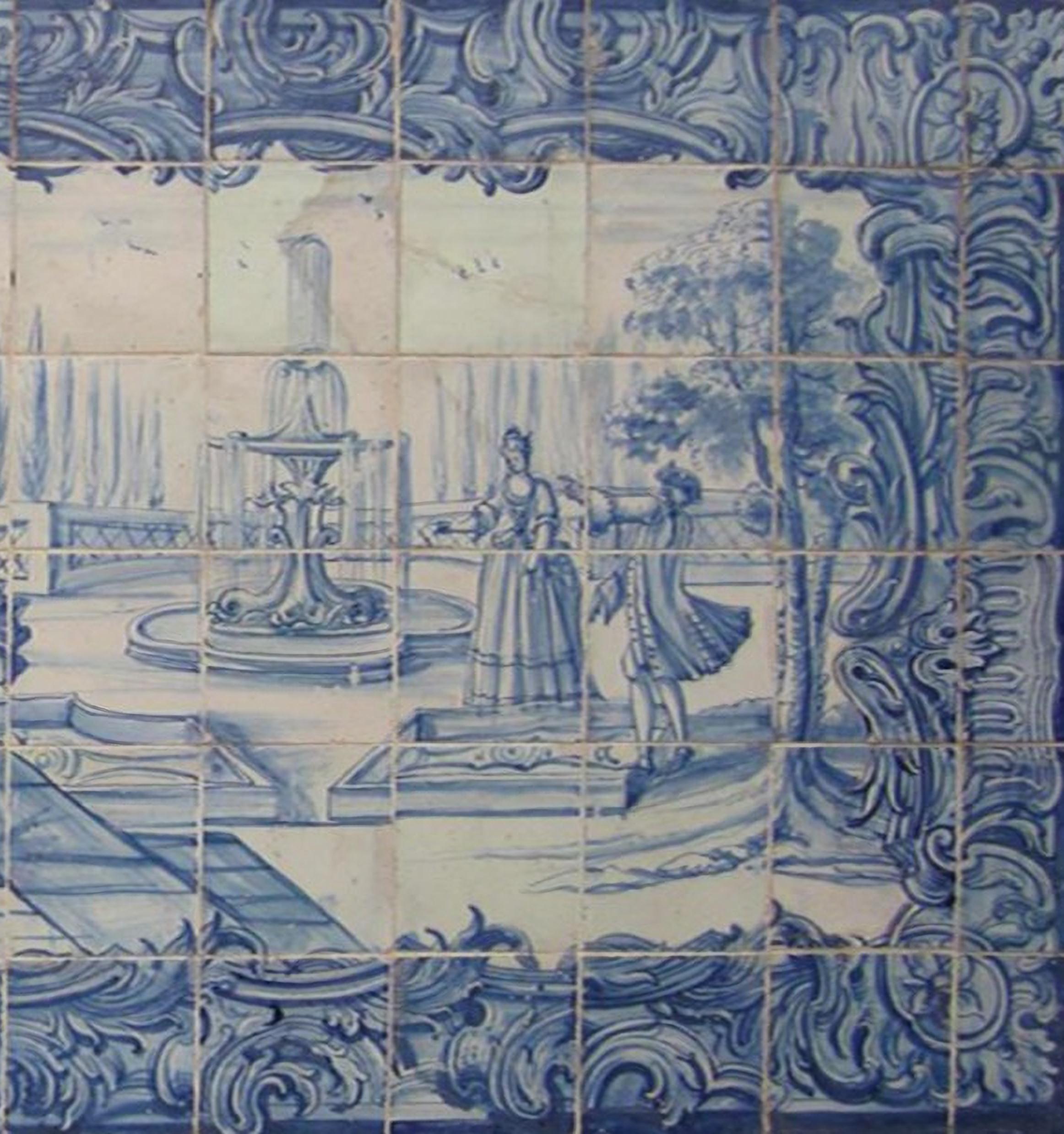 Baroque Panneau portugais du 18ème siècle « Azulejos » « Scène de cheminée » en vente