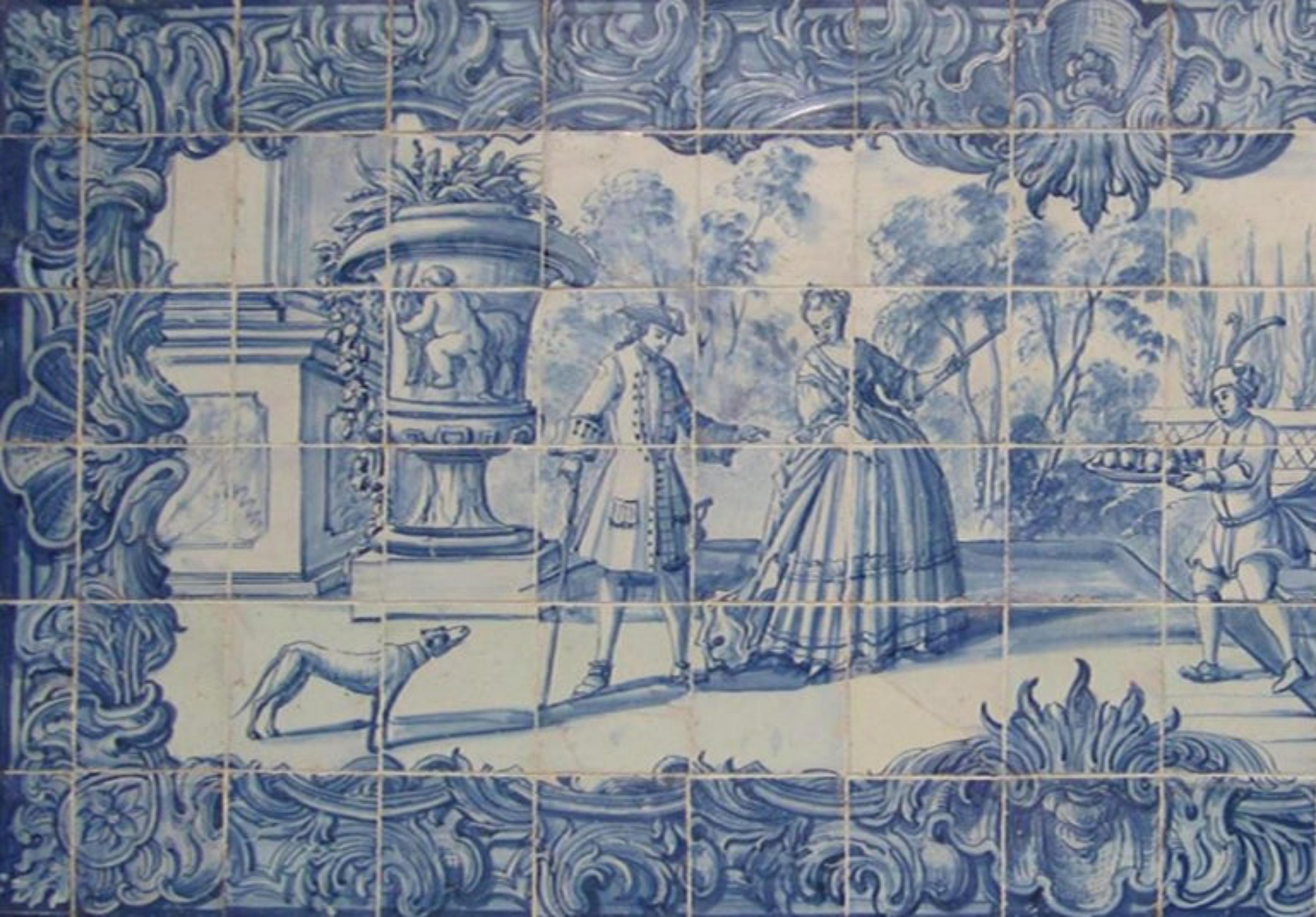 Portugiesische „ Azulejos“-Tafel „Eingangsszene“ aus dem 18. Jahrhundert (Barock) im Angebot