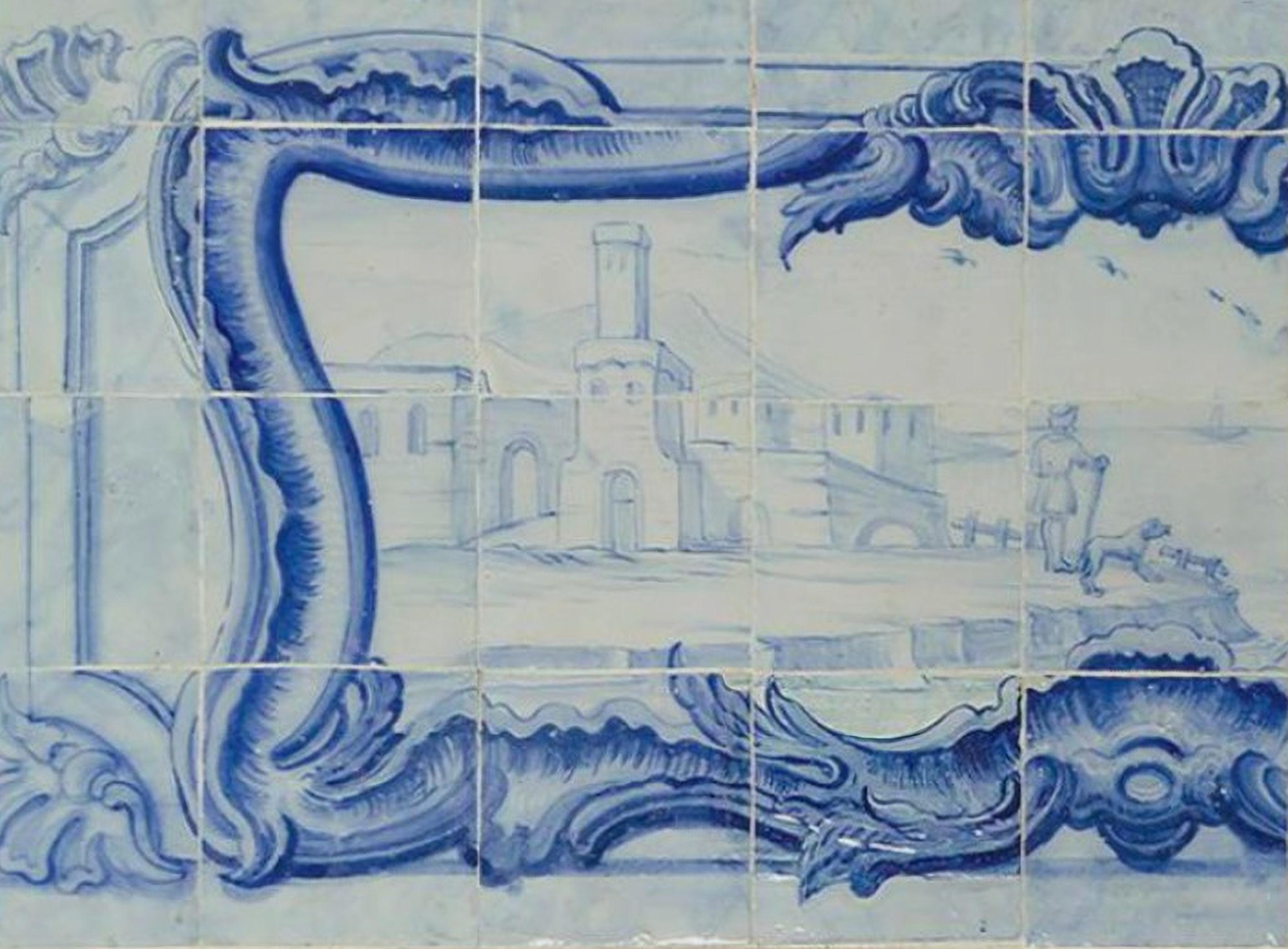 Portugiesische „“ Azulejos „“-Tafel „“ Landschaftsszene“ aus dem 18. Jahrhundert (Handgefertigt) im Angebot