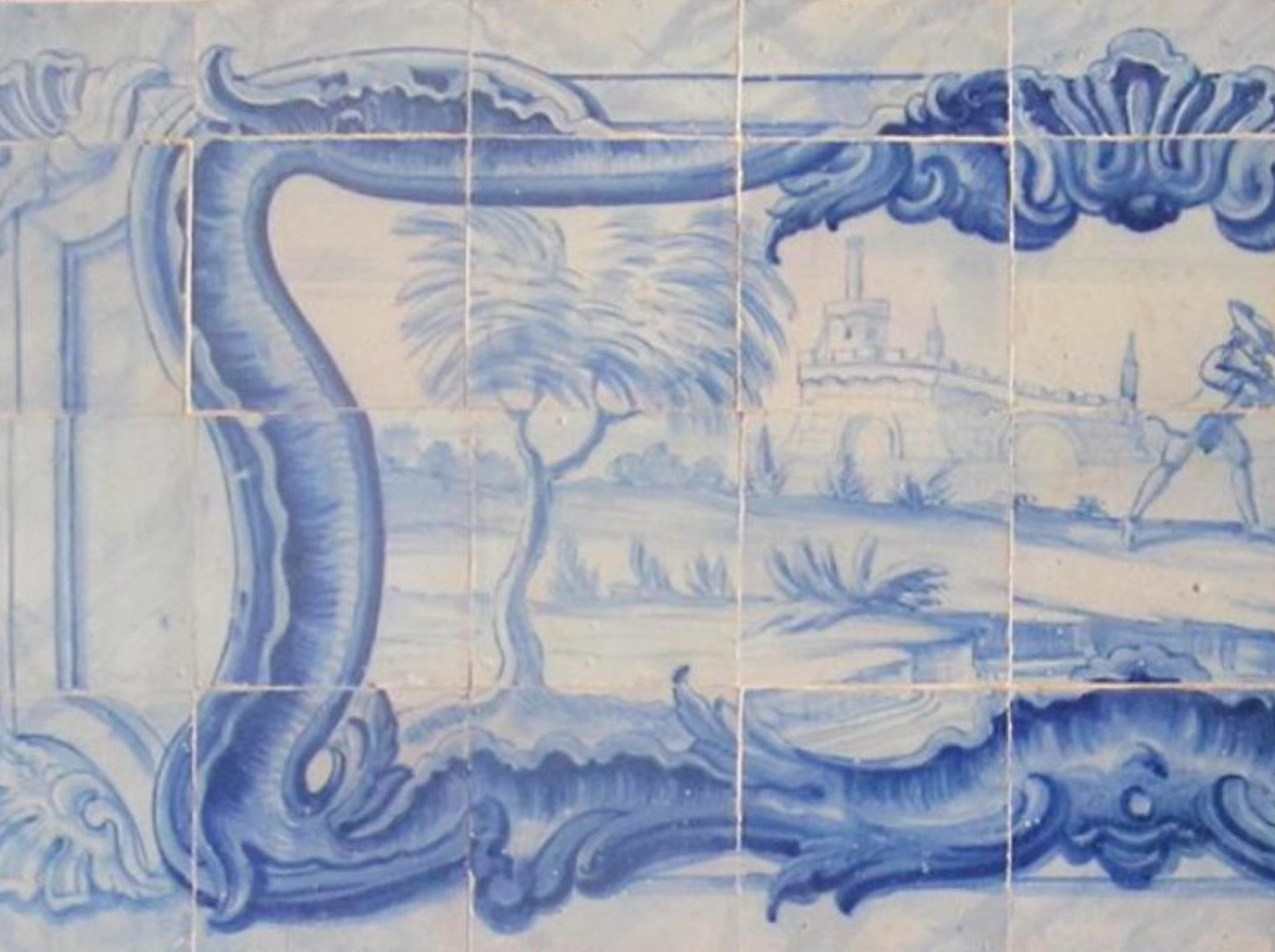 Portugiesische „“ Azulejos „“-Tafel „“ Landschaftsszene“ aus dem 18. Jahrhundert (Handgefertigt) im Angebot