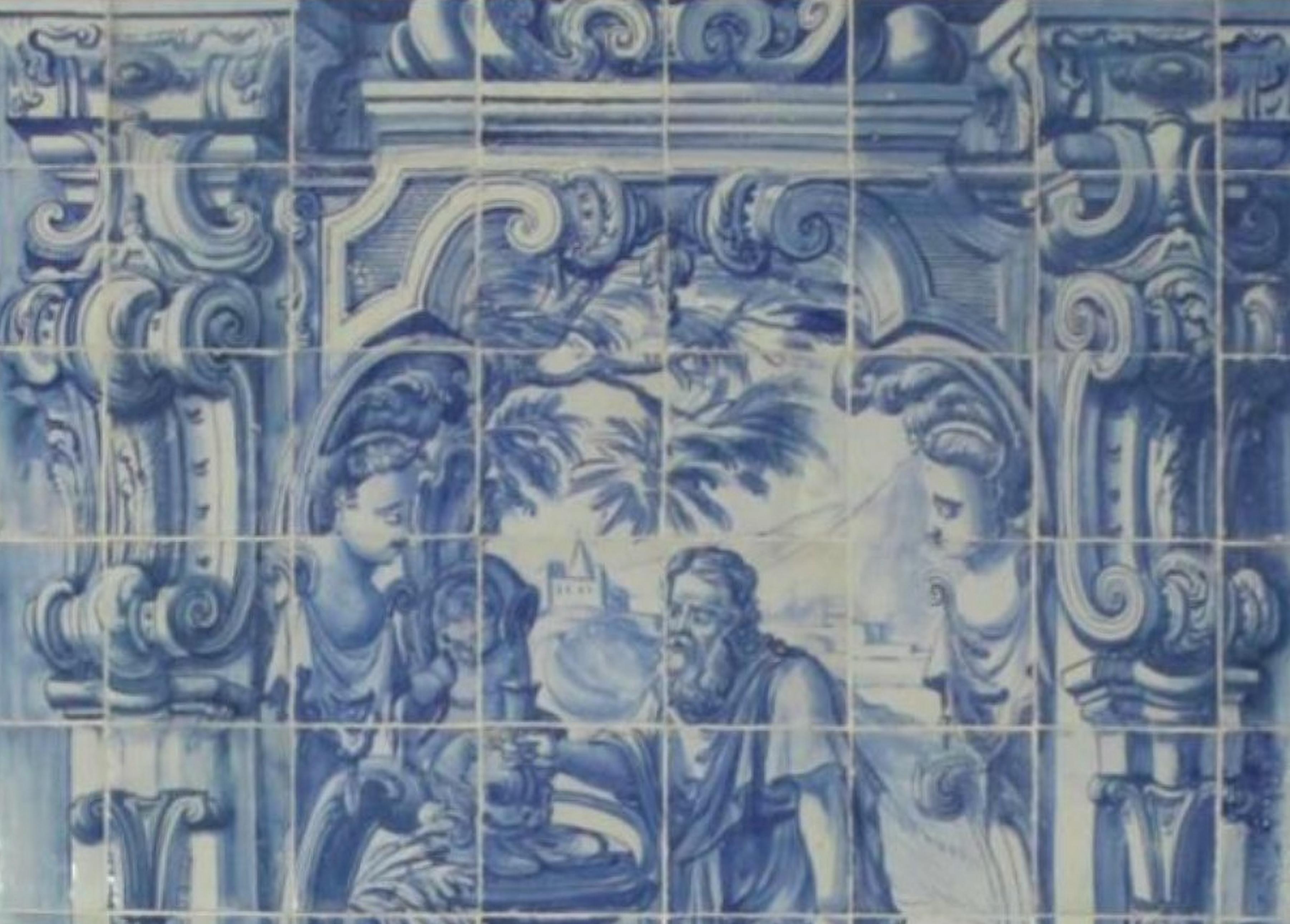 Portugiesische „“ Azulejos „“-Tafel „“ Landschaftsszene“ aus dem 18. Jahrhundert (Handgefertigt) im Angebot