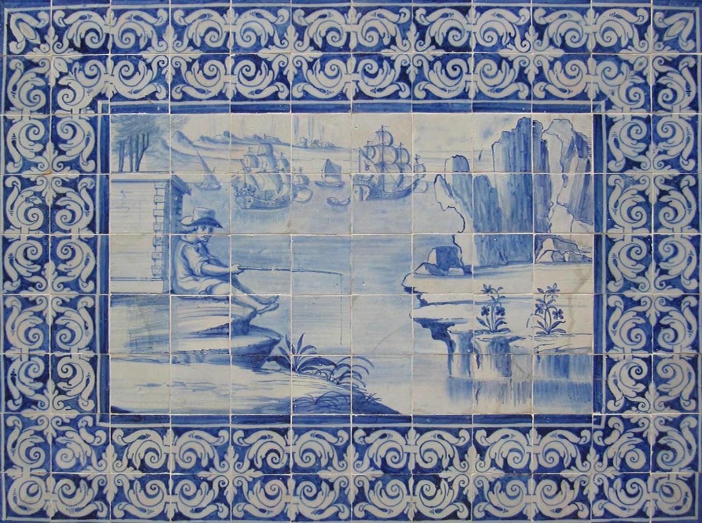 Portugais Panneau portugais du 18ème siècle « Azulejos » « Scène de campagne » en vente