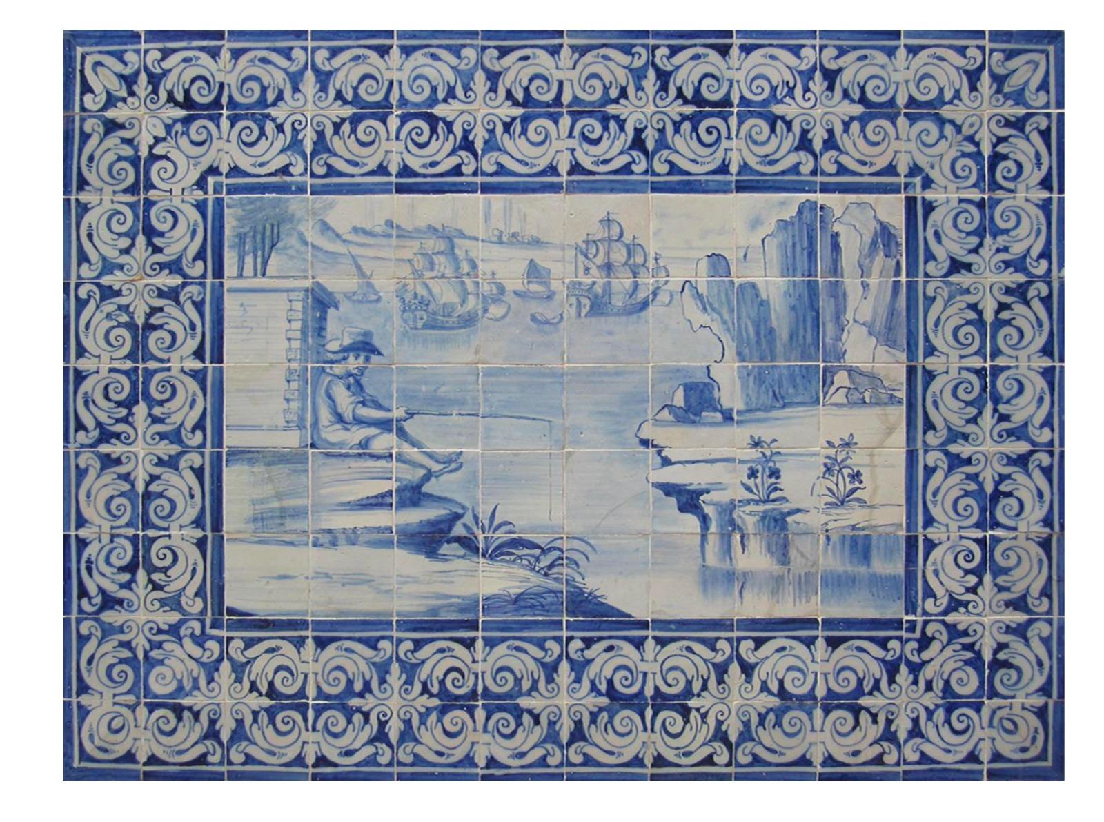 Fait main Panneau portugais du 18ème siècle « Azulejos » « Scène de campagne » en vente