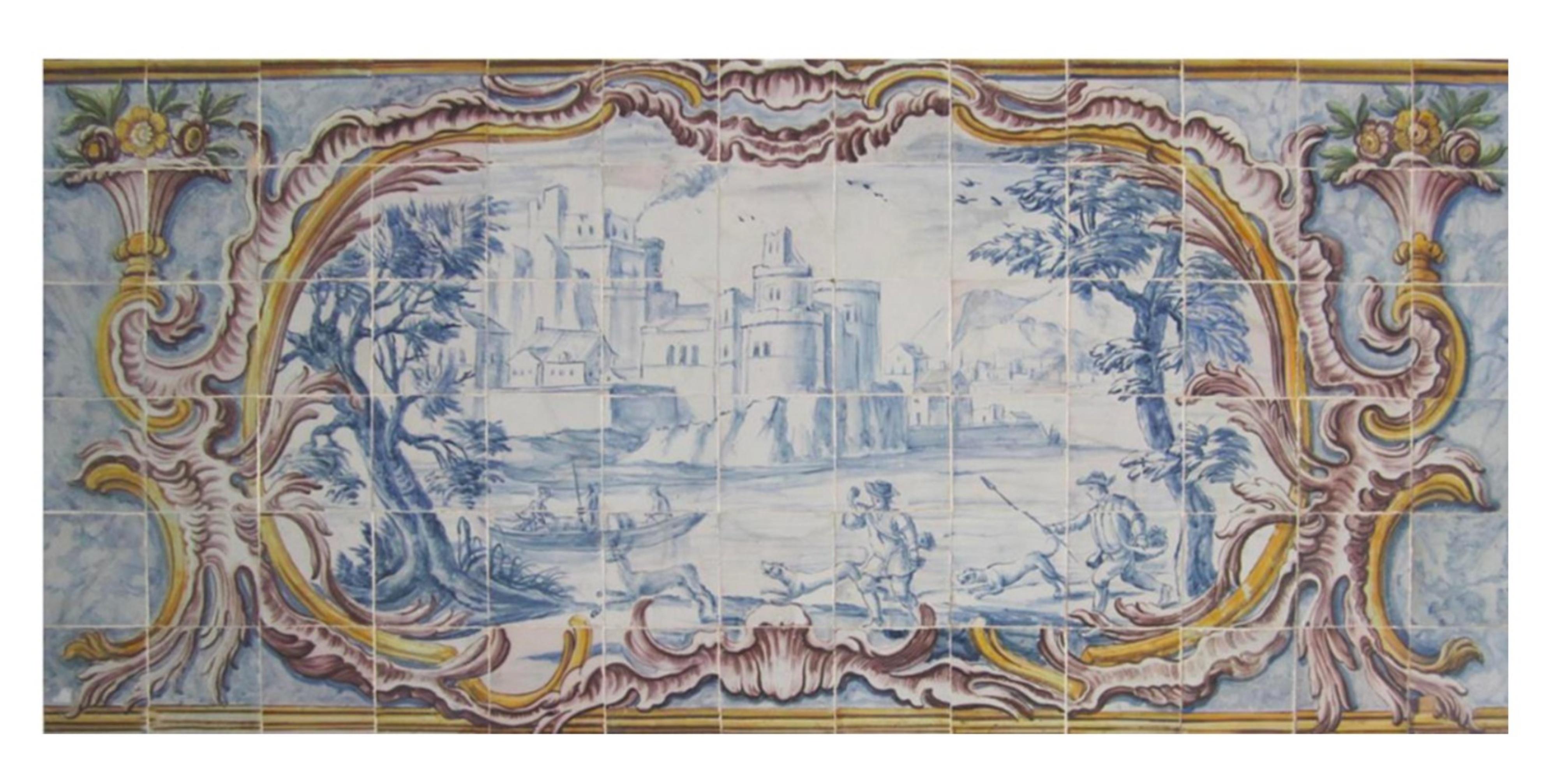 Portugais Panneau portugais du 18ème siècle « Azulejos » « Scène de campagne » en vente