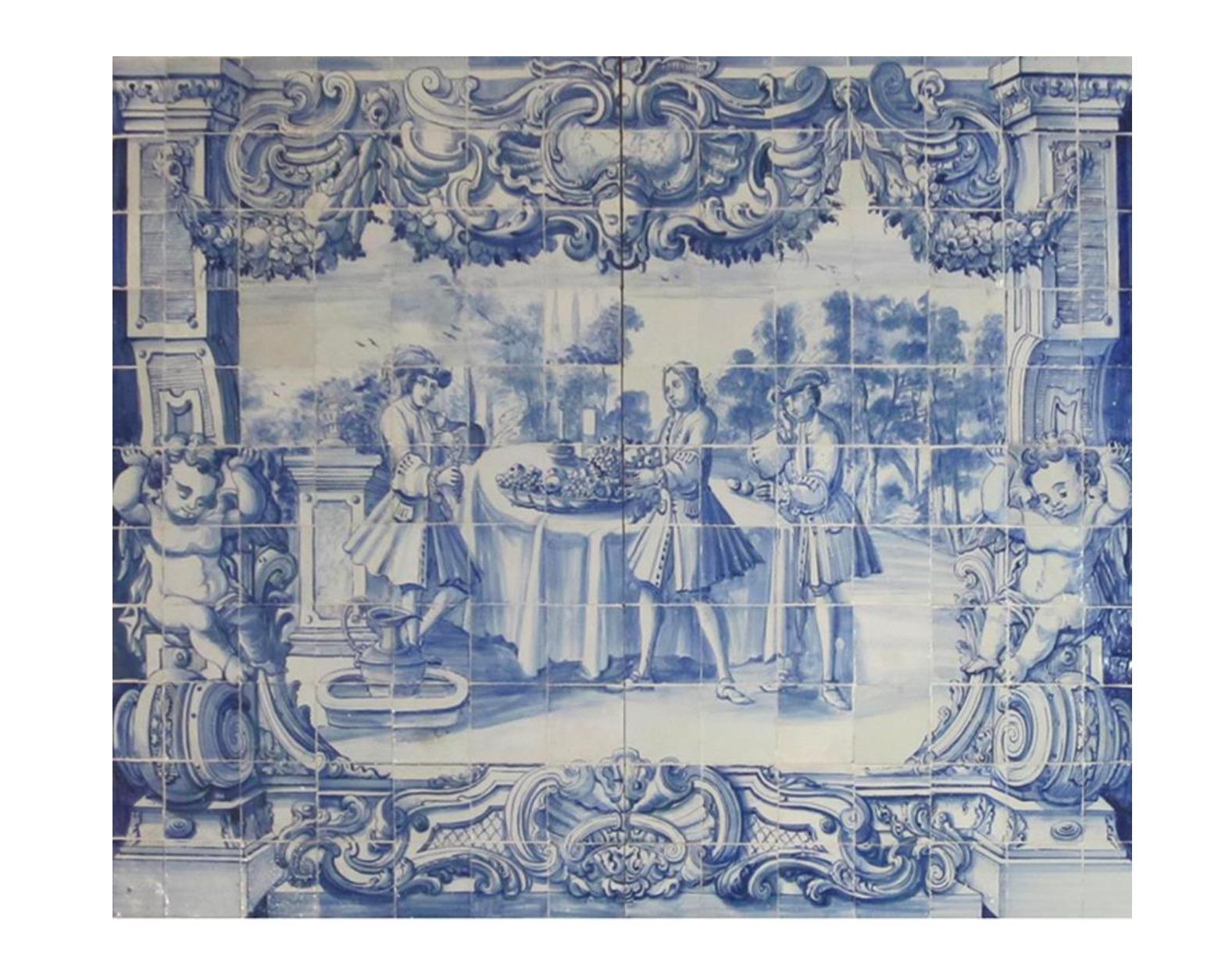 Fait main Panneau portugais du 18ème siècle « Azulejos » « Scène de campagne » en vente