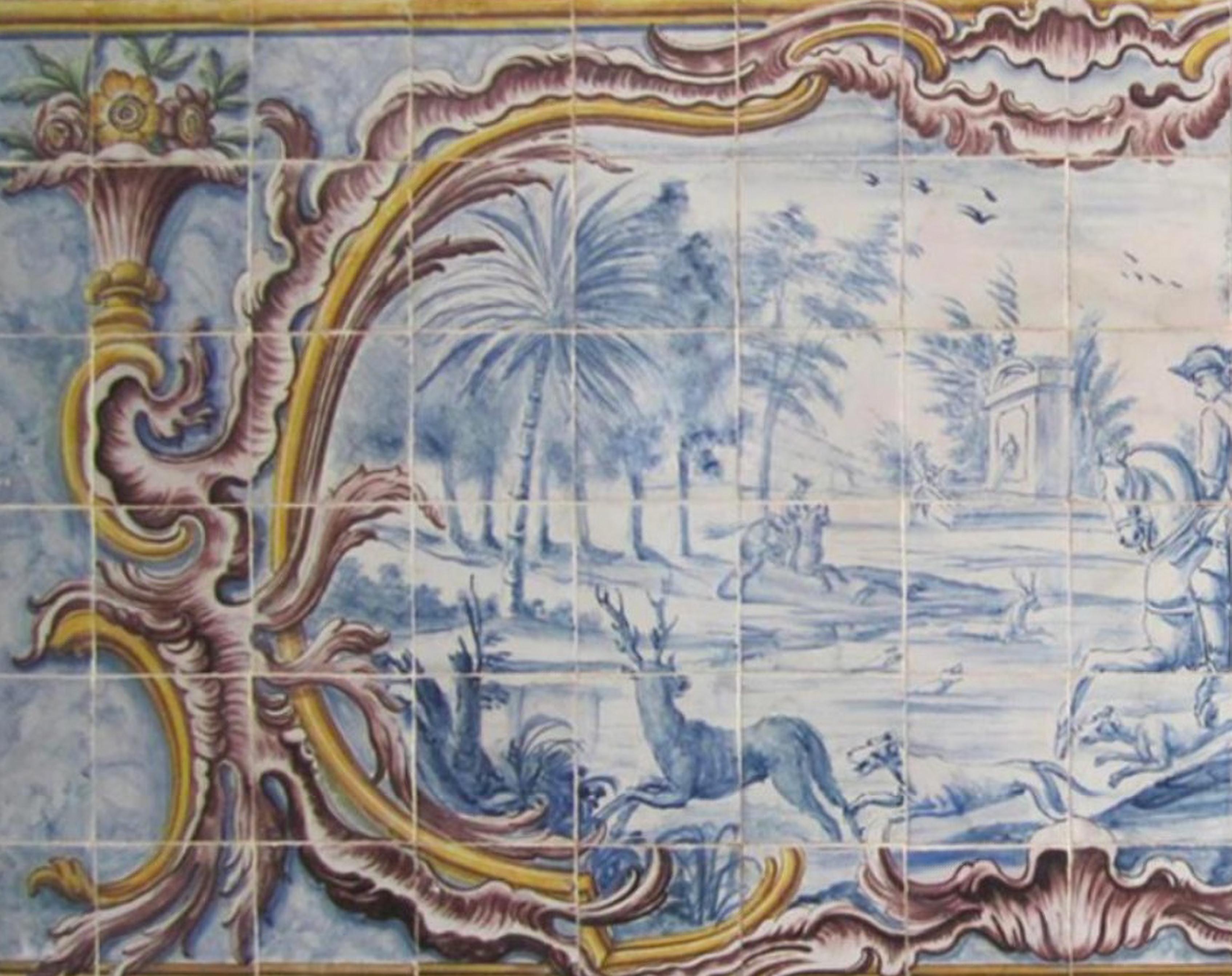 Portugiesische „ Azulejos“-Tafel „Landschaftssssszene“ aus dem 18. Jahrhundert (Barock) im Angebot