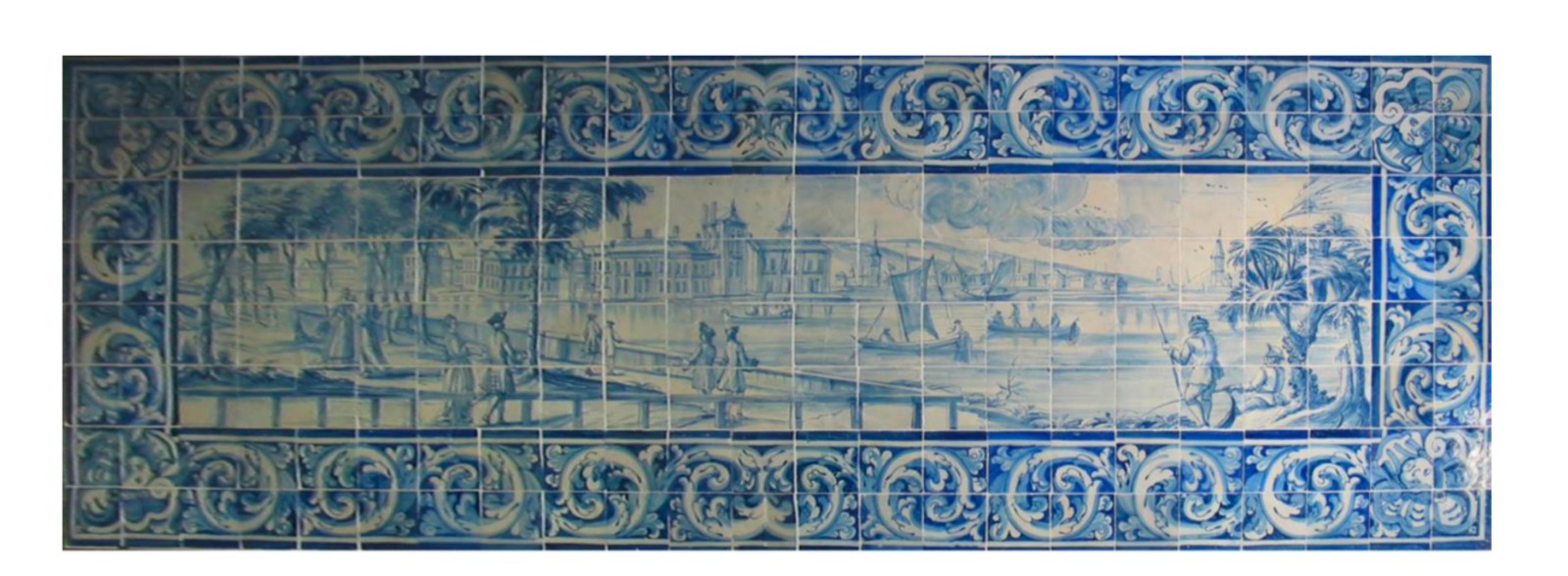 Portugiesische „ Azulejos“-Tafel „Landschaftssssssszene“ aus dem 18. Jahrhundert im Zustand „Gut“ im Angebot in Madrid, ES