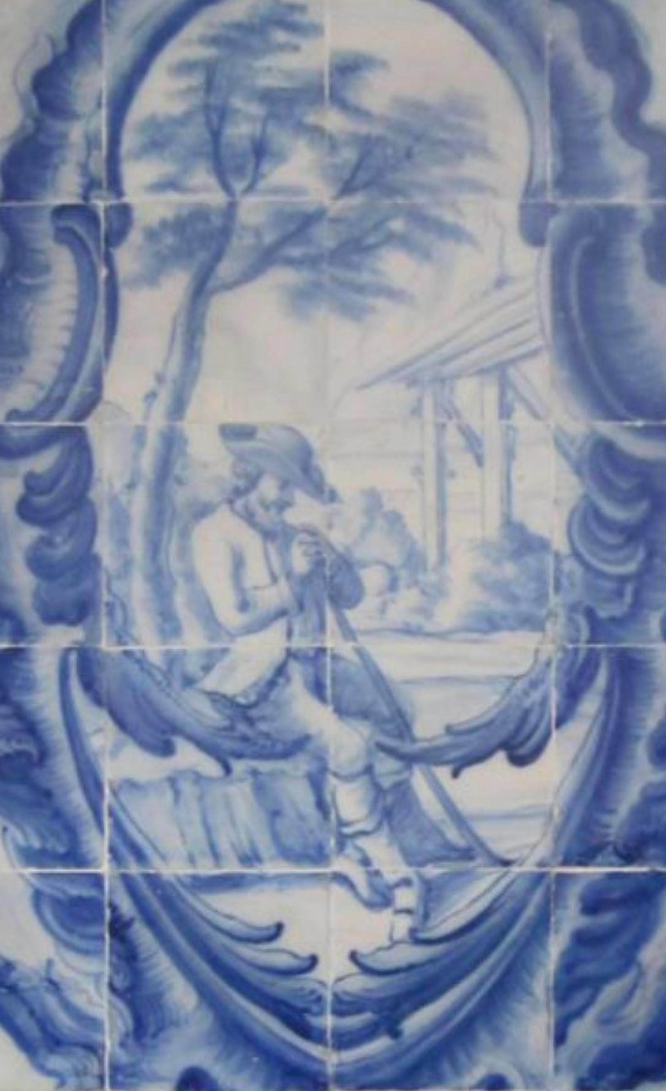 Baroque Panneau portugais du 18ème siècle « Azulejos » « Scène de monnaie » en vente