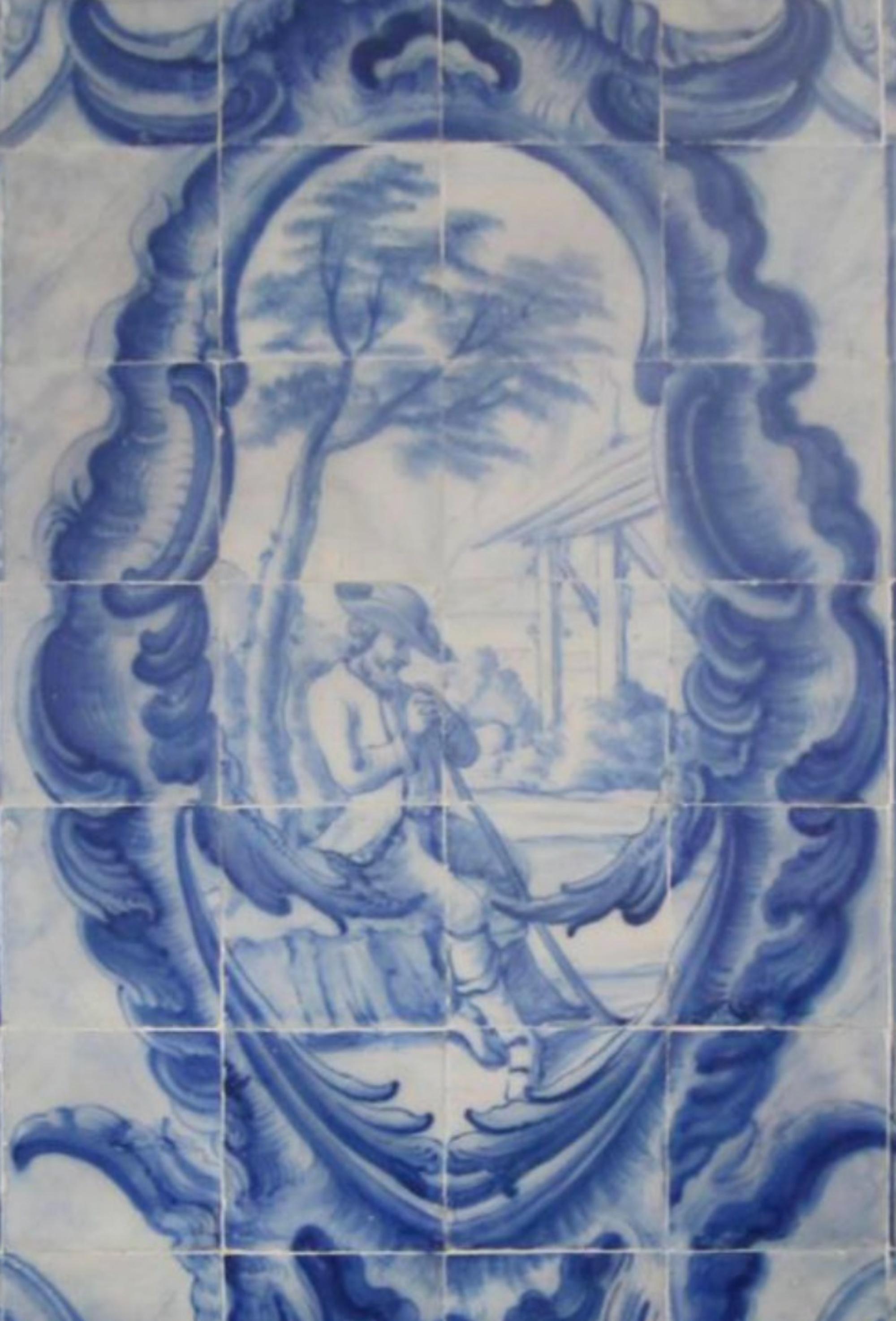 Portugiesische „“Azulejos“-Tafel aus dem 18. Jahrhundert mit „Hunting Scene“ (Handgefertigt) im Angebot
