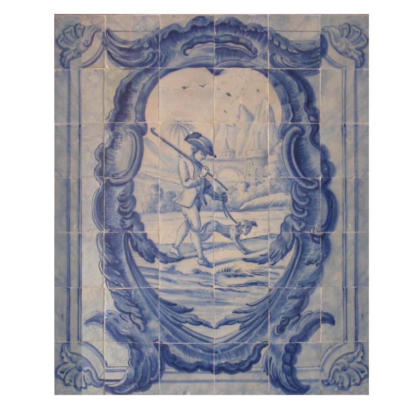 Portugiesische „ Azulejos“-Tafel „Hunting Scene“ aus dem 18. Jahrhundert im Zustand „Gut“ im Angebot in Madrid, ES