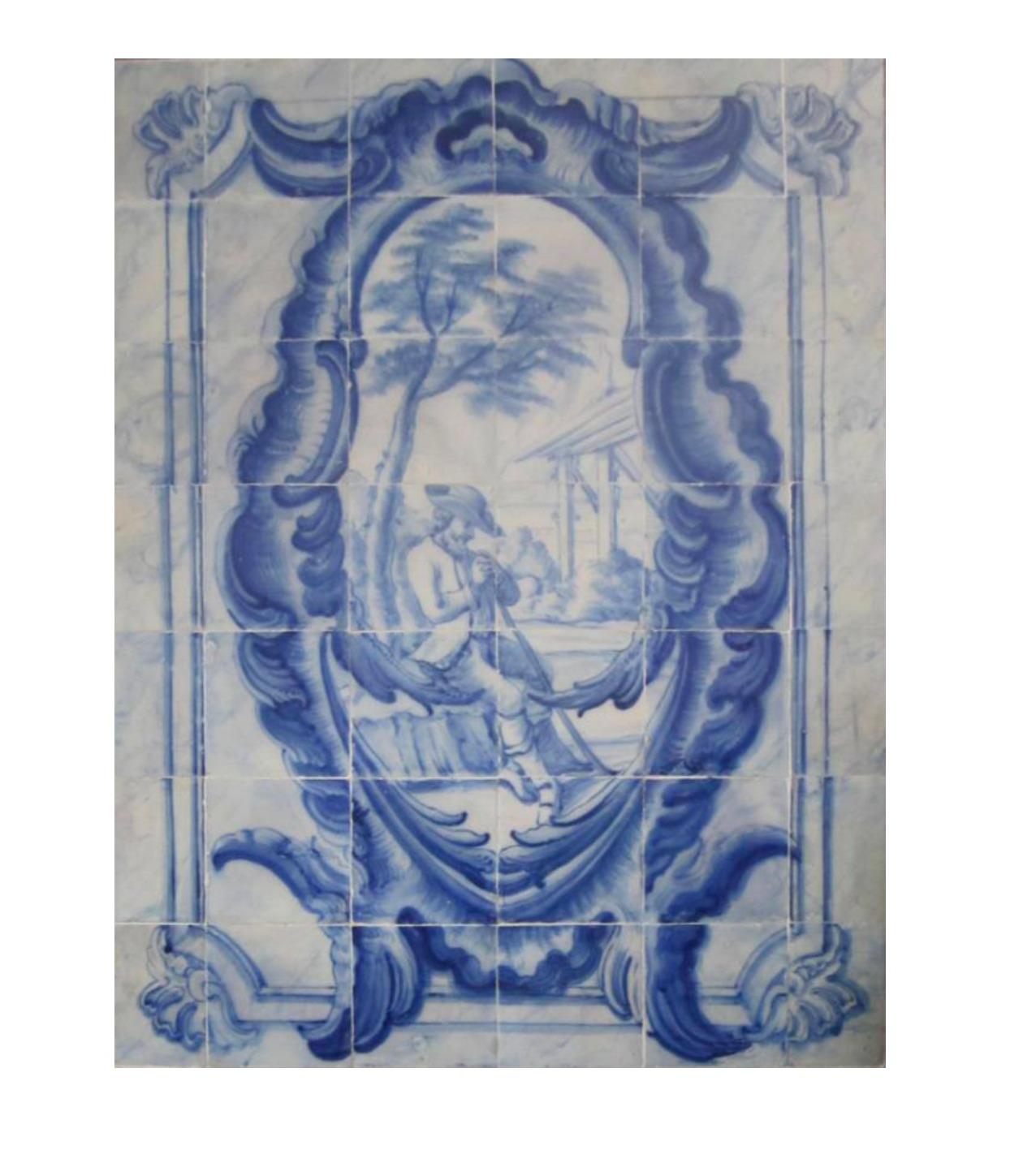 Portugiesische „“Azulejos“-Tafel aus dem 18. Jahrhundert mit „Hunting Scene“ im Zustand „Gut“ im Angebot in Madrid, ES