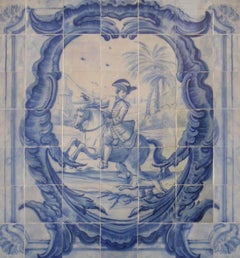 18th Century Portuguese " Azulejos " Panel "Hunting Scene"