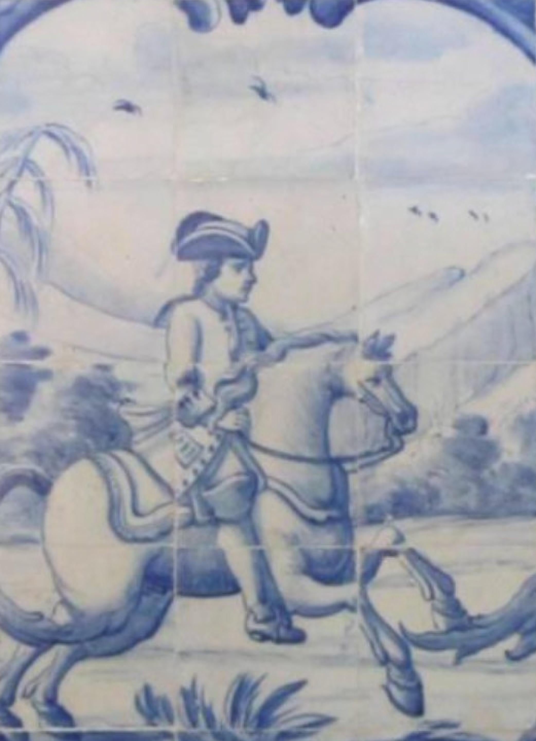 Portugiesische „“Azulejo“-Tafel „“Hunting Scene“ aus dem 18. Jahrhundert (Barock) im Angebot