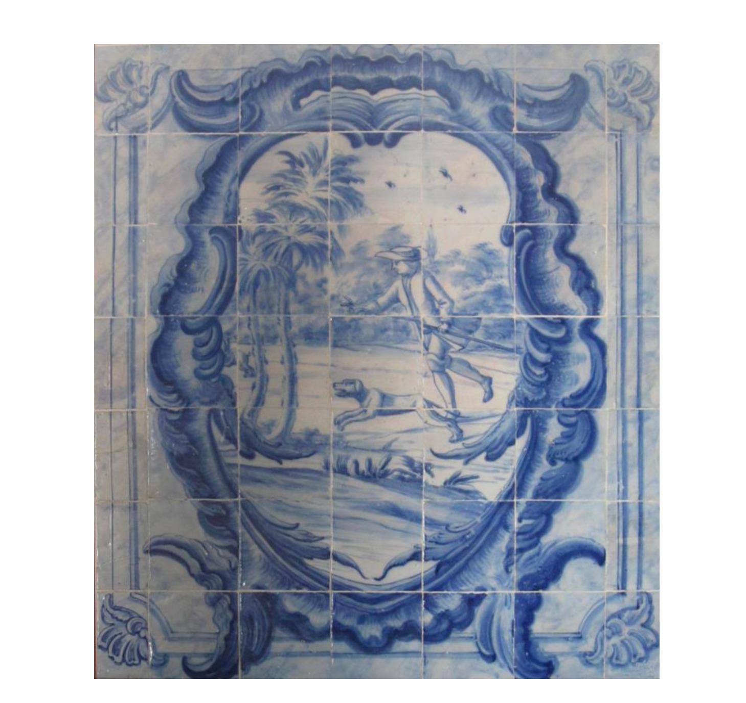 Portugiesische „ Azulejos“-Tafel „Hunting Scene“ aus dem 18. Jahrhundert im Zustand „Gut“ im Angebot in Madrid, ES