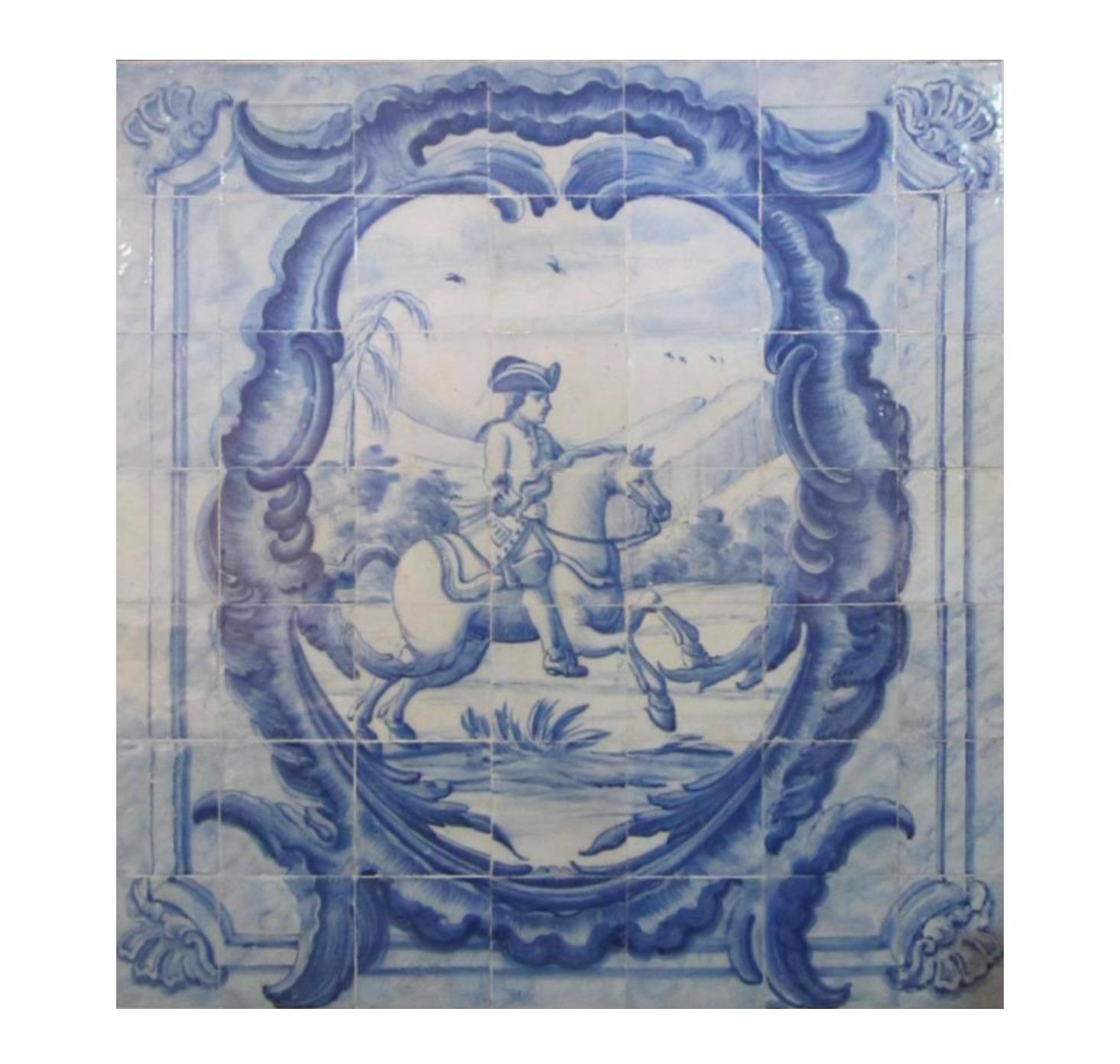 Fait main Panneau portugais du 18ème siècle « Azulejo » « Scène de monnaie » en vente
