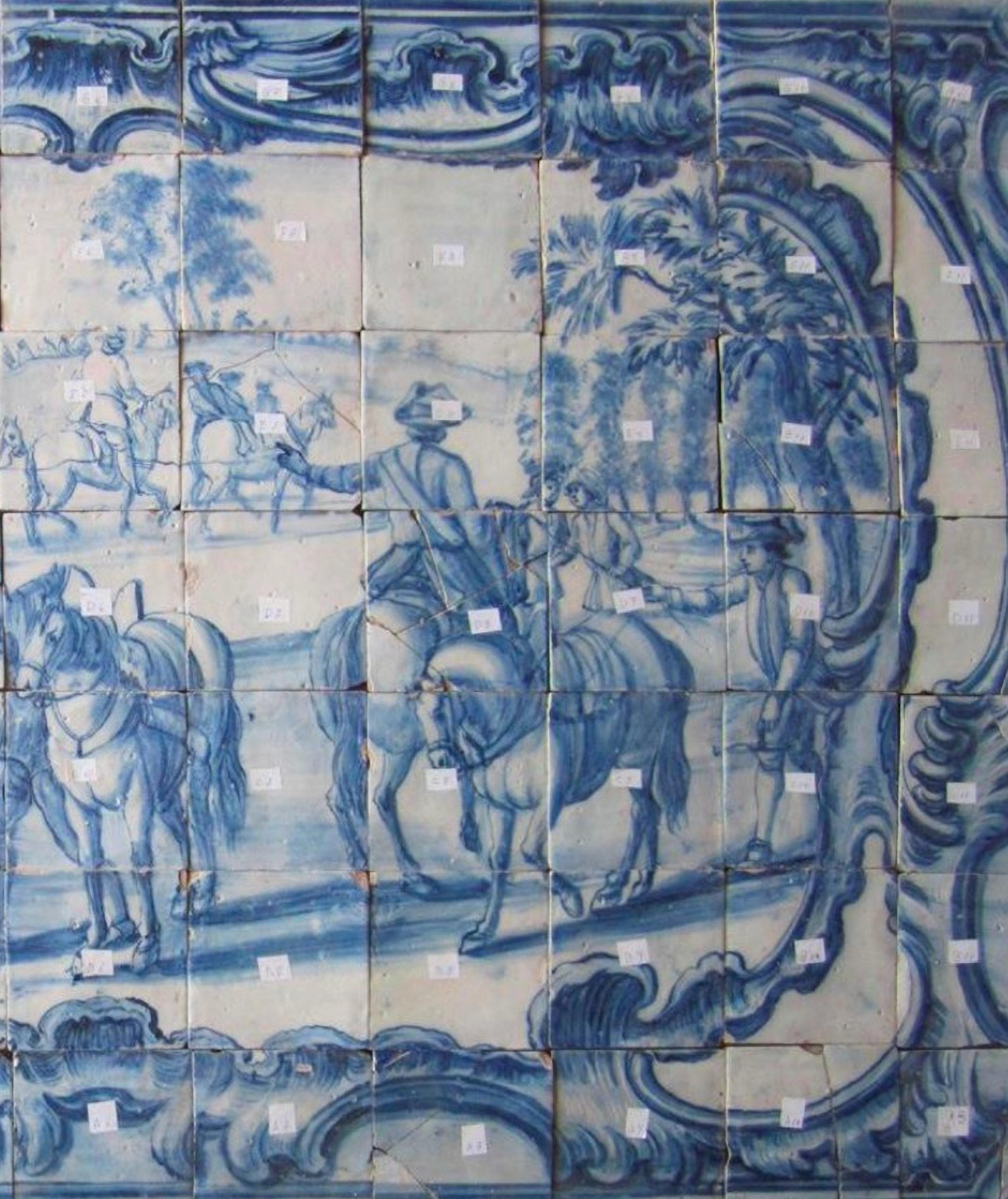 Baroque Panneau portugais du 18ème siècle « Azulejos » « Scène de monnaie » en vente
