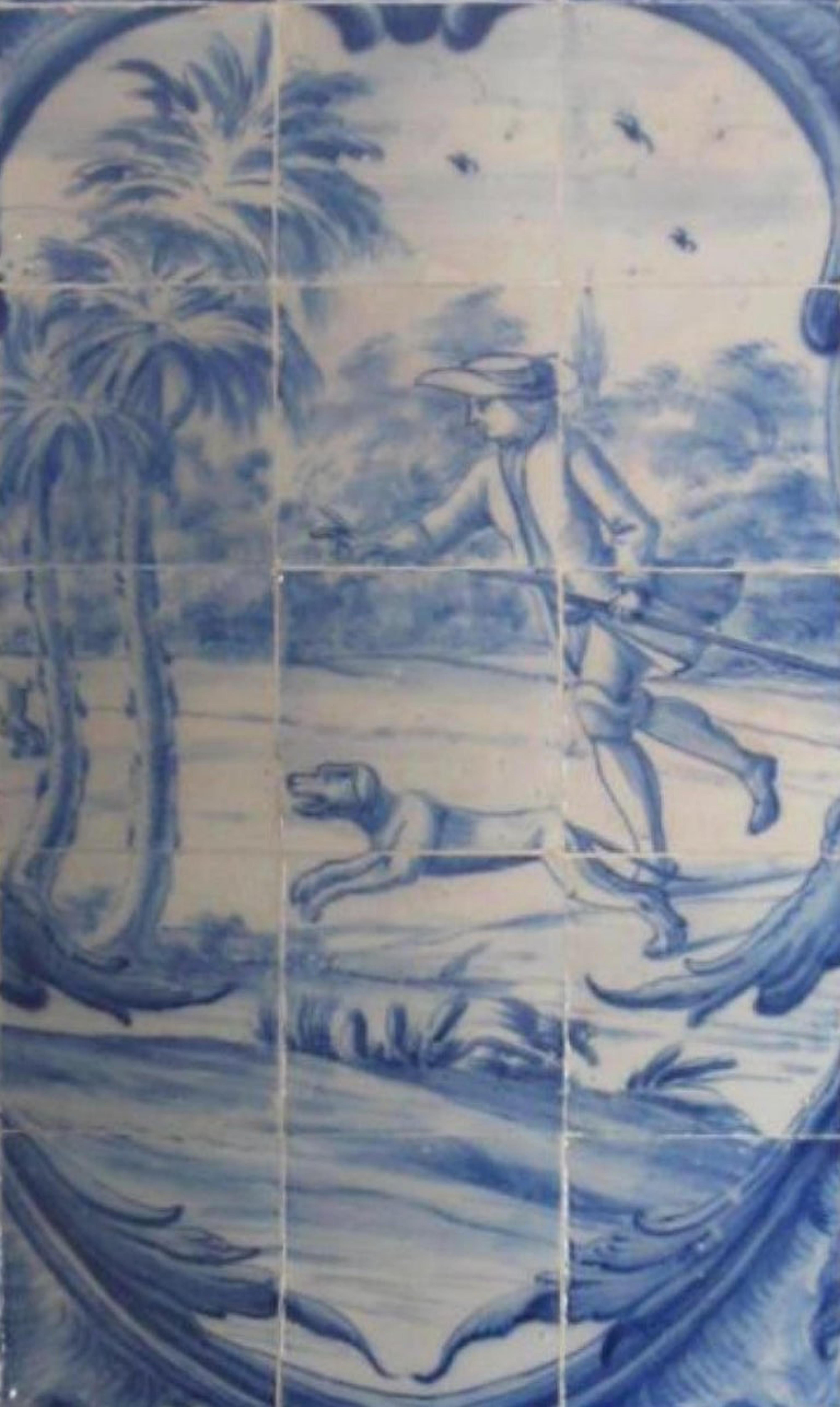Portugiesische „ Azulejos“-Tafel „Hunting Scene“ aus dem 18. Jahrhundert (Barock) im Angebot
