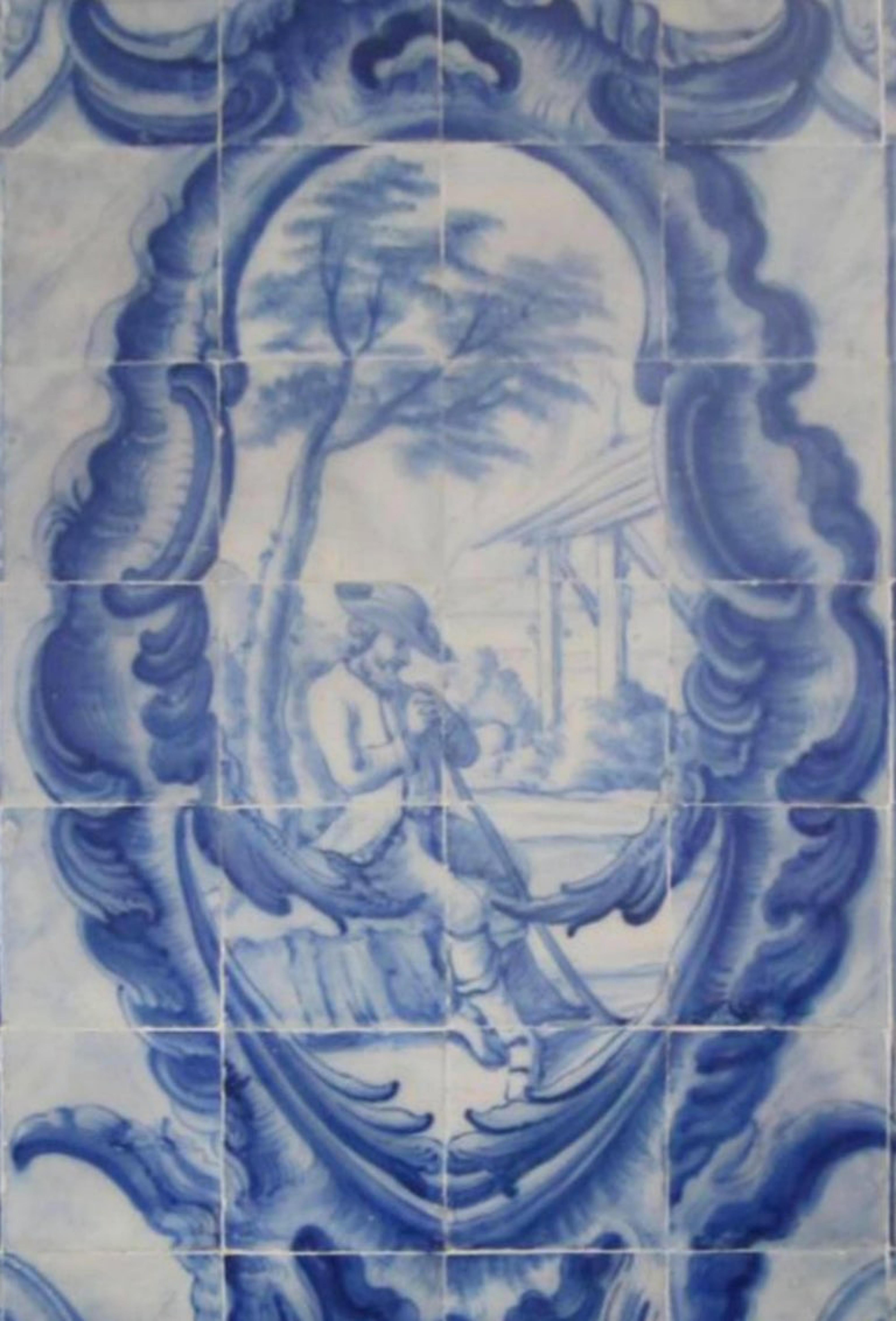 Baroque Panneau portugais du 18e siècle Azulejos « Scène de chasse » en vente