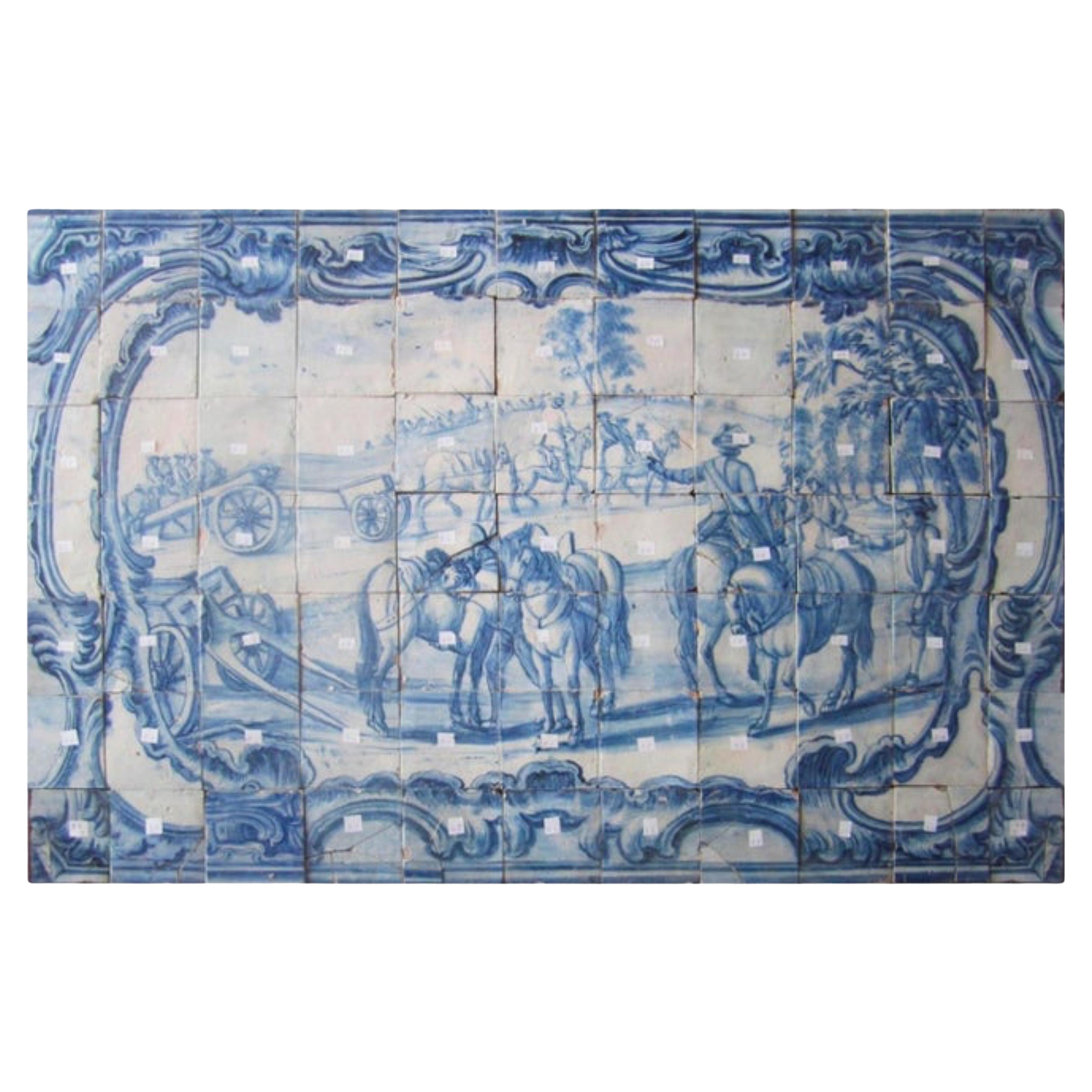 18th Century Portuguese "Azulejos" Panel "Hunting Scene" For Sale