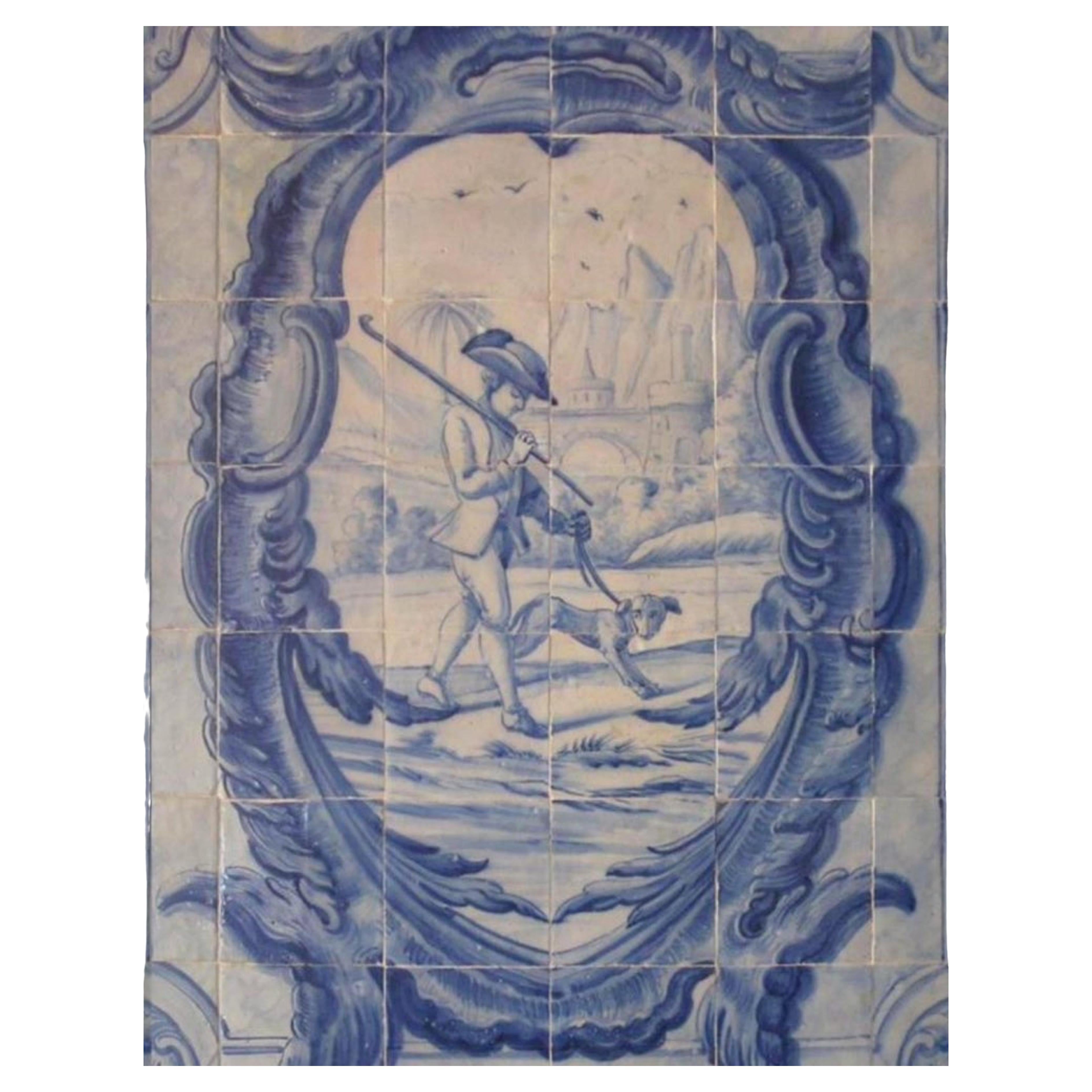 18th Century Portuguese "Azulejos" Panel "Hunting Scene"