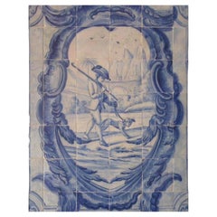 Panneau portugais du 18e siècle Azulejos « Scène de chasse »