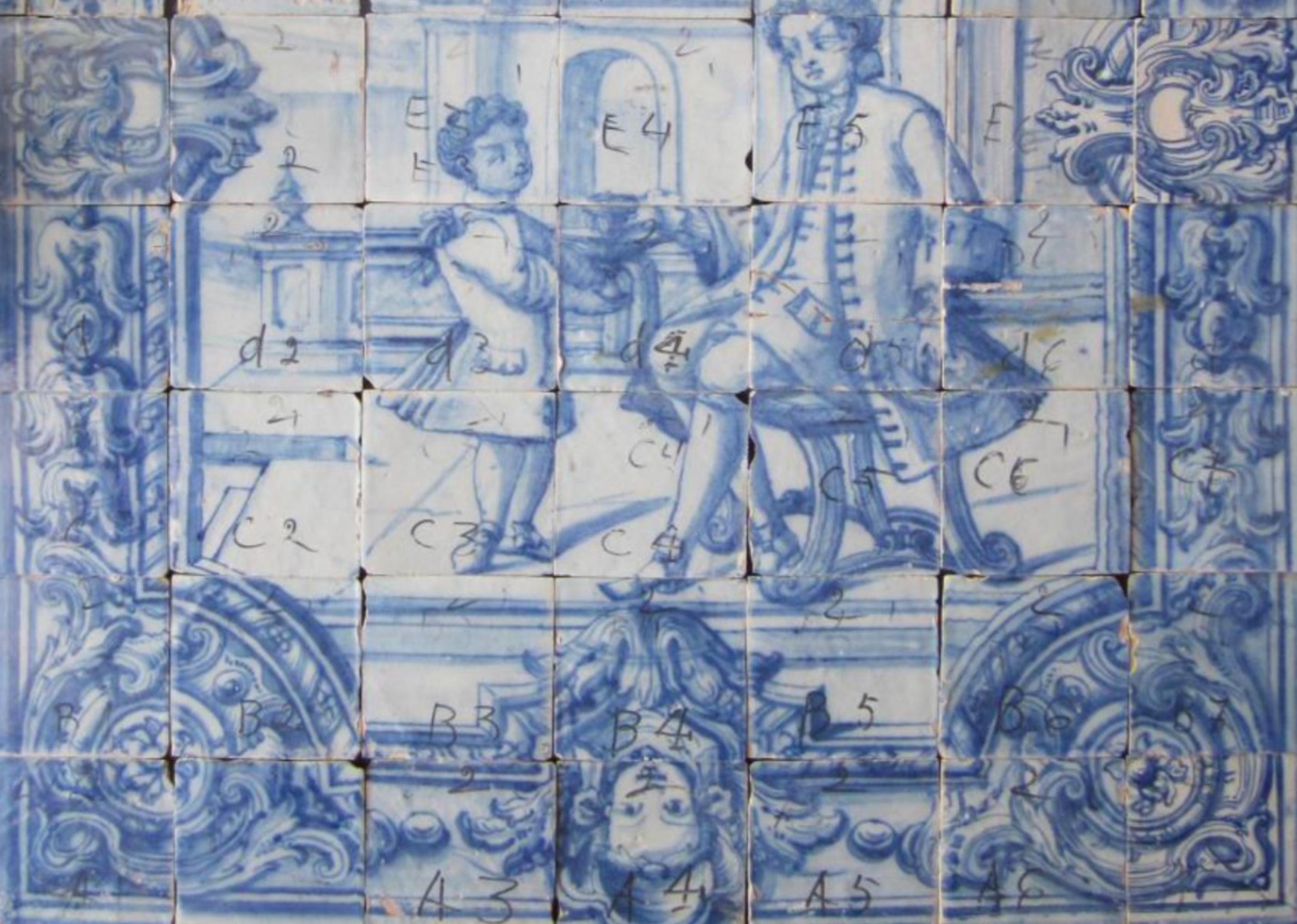Portugiesische „“Azulejos“-Tafel aus dem 18. Jahrhundert mit „Leisure-Szene“ (Barock) im Angebot