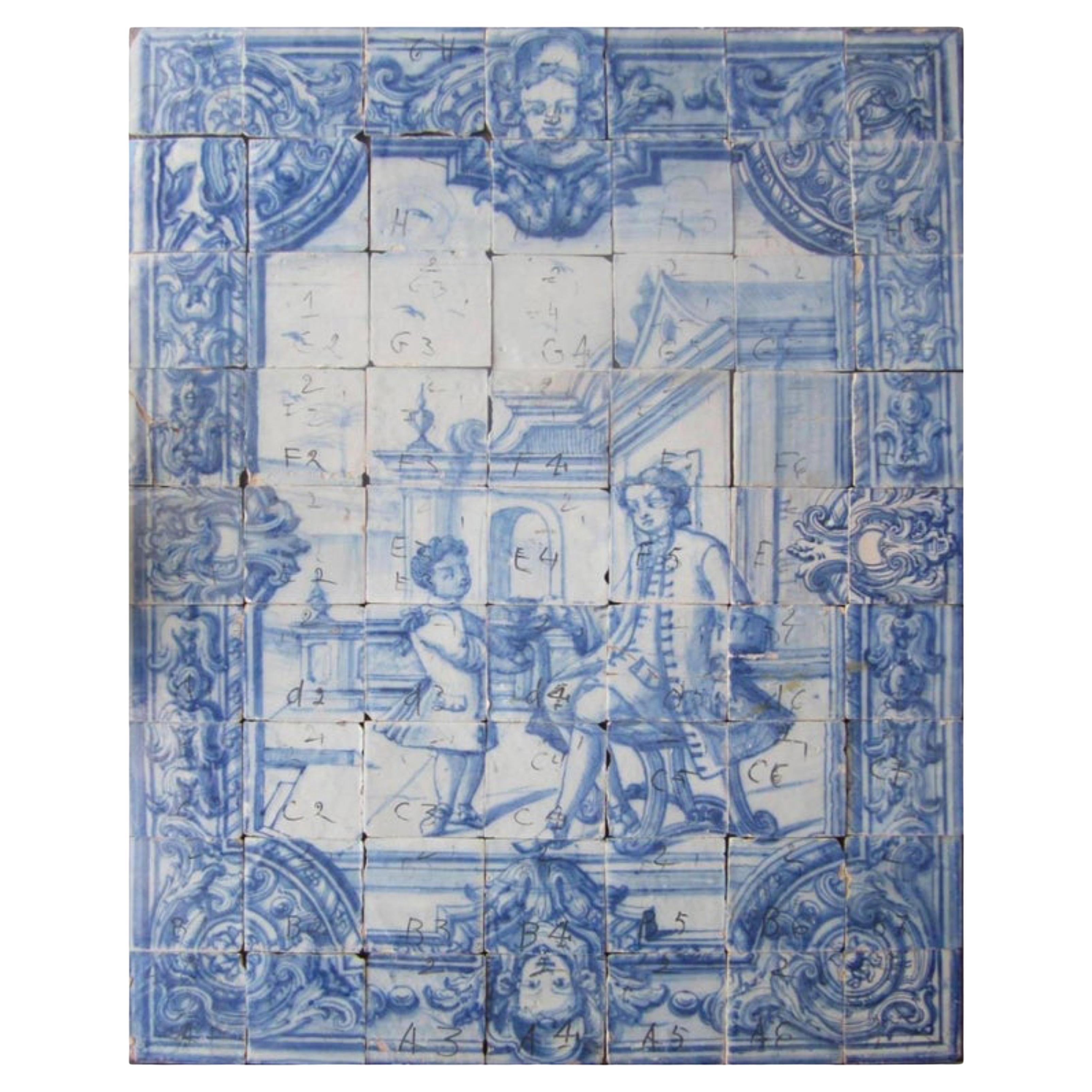 Pannello portoghese "Azulejos" del XVIII secolo, "Scena di svago". in vendita