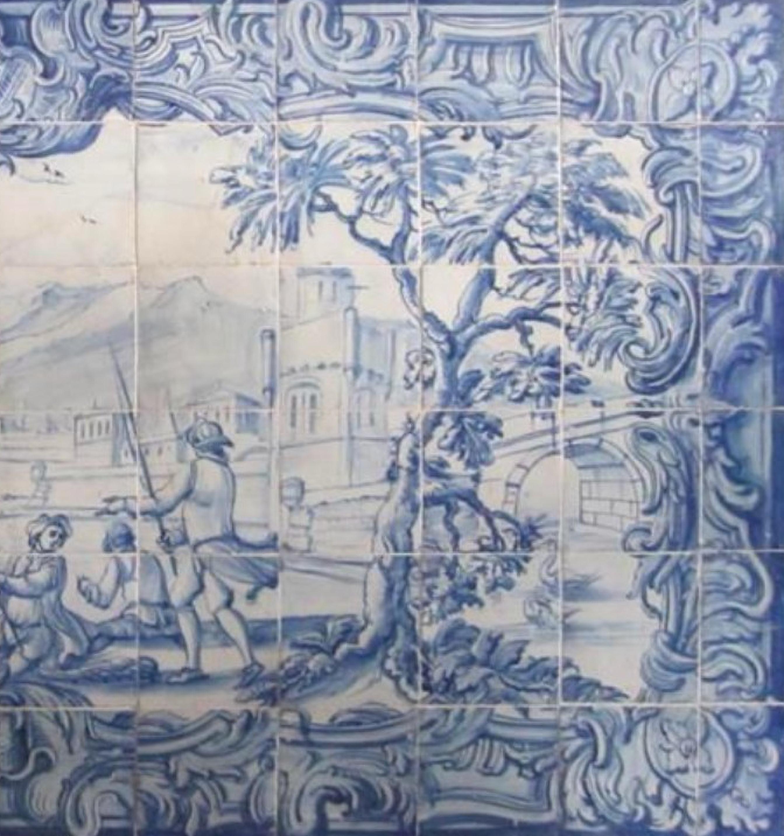 Portugiesische „“Azulejos“-Tafel aus dem 18. Jahrhundert mit „River-Szene“ (Barock) im Angebot