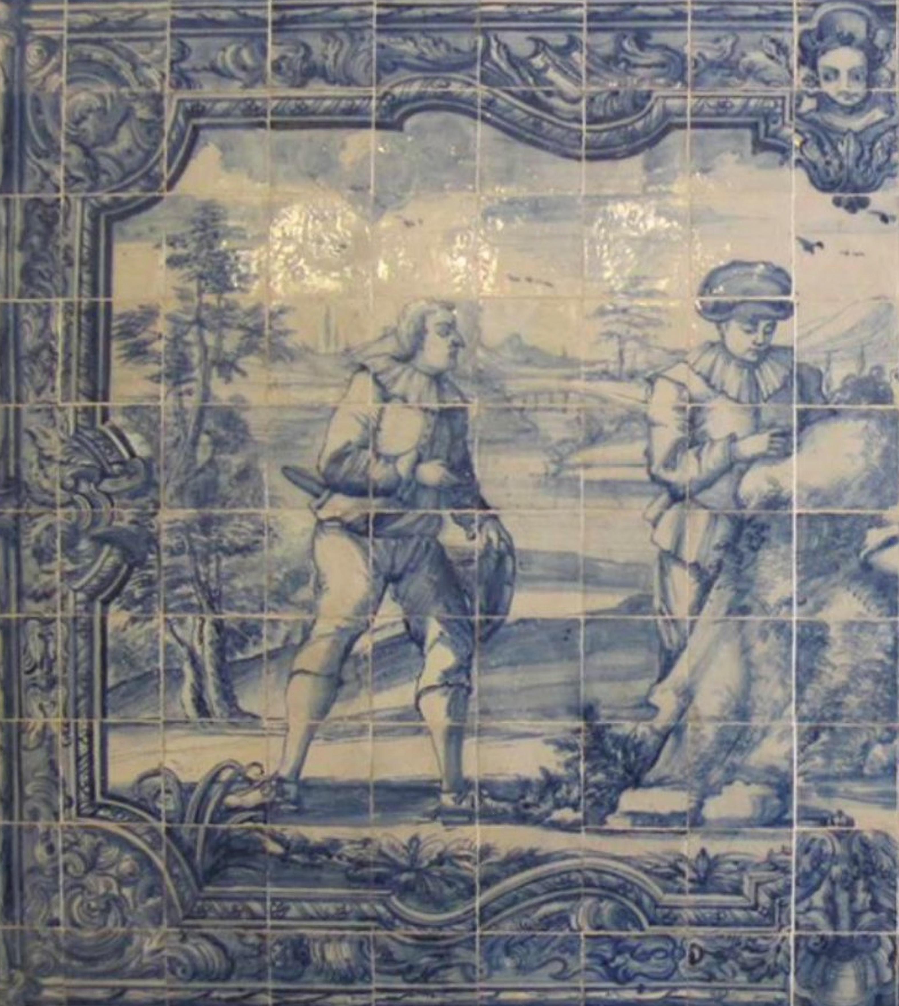 Portugiesische „“Azulejos“-Tafel aus dem 18. Jahrhundert mit „römischer Szene“ (Handgefertigt) im Angebot