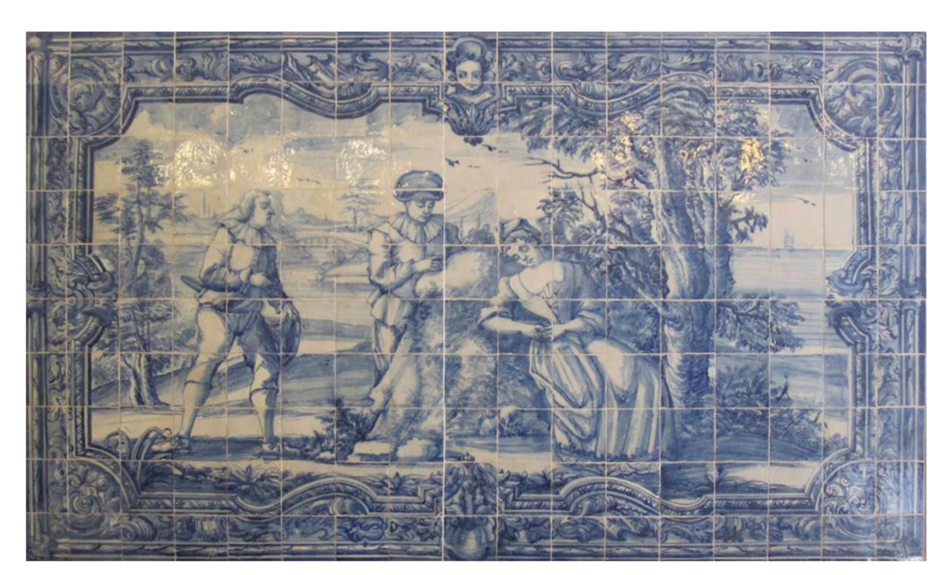 Portugiesische „“Azulejos“-Tafel aus dem 18. Jahrhundert mit „römischer Szene“ im Zustand „Gut“ im Angebot in Madrid, ES